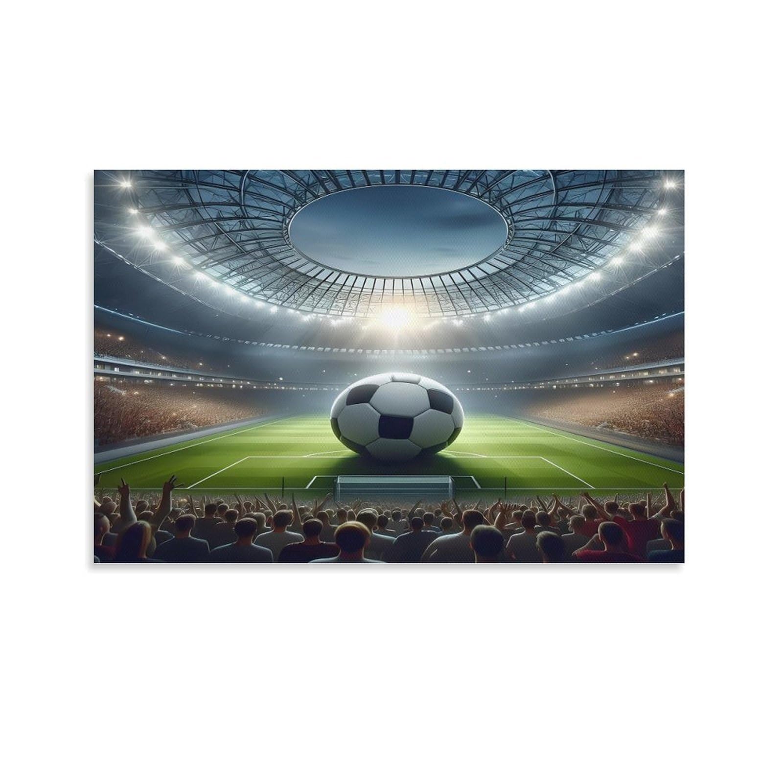 CPLVKWRQJ Soccer Stadium Night Single Piece Big Soccer Center Packed Glowing Arena Canvas Wall Decor - Office Canvas Print Fade Resistant Wall Focal Art Decor 08x12inch(20x30cm)