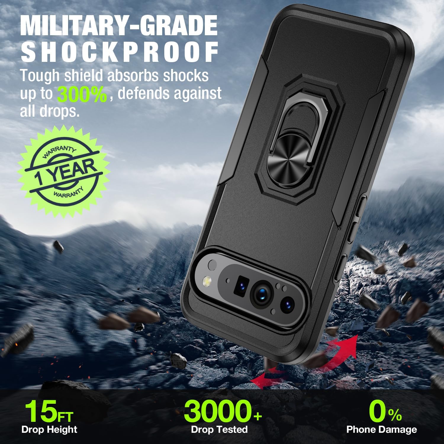 for Google Pixel 9 Pro XL Case [15 FT Military Grade Drop Protection] with Screen Protector & Lens Protector Heavy-Duty Shockproof Kickstand Case for Pixel 9 Pro XL (Black) thumbnail