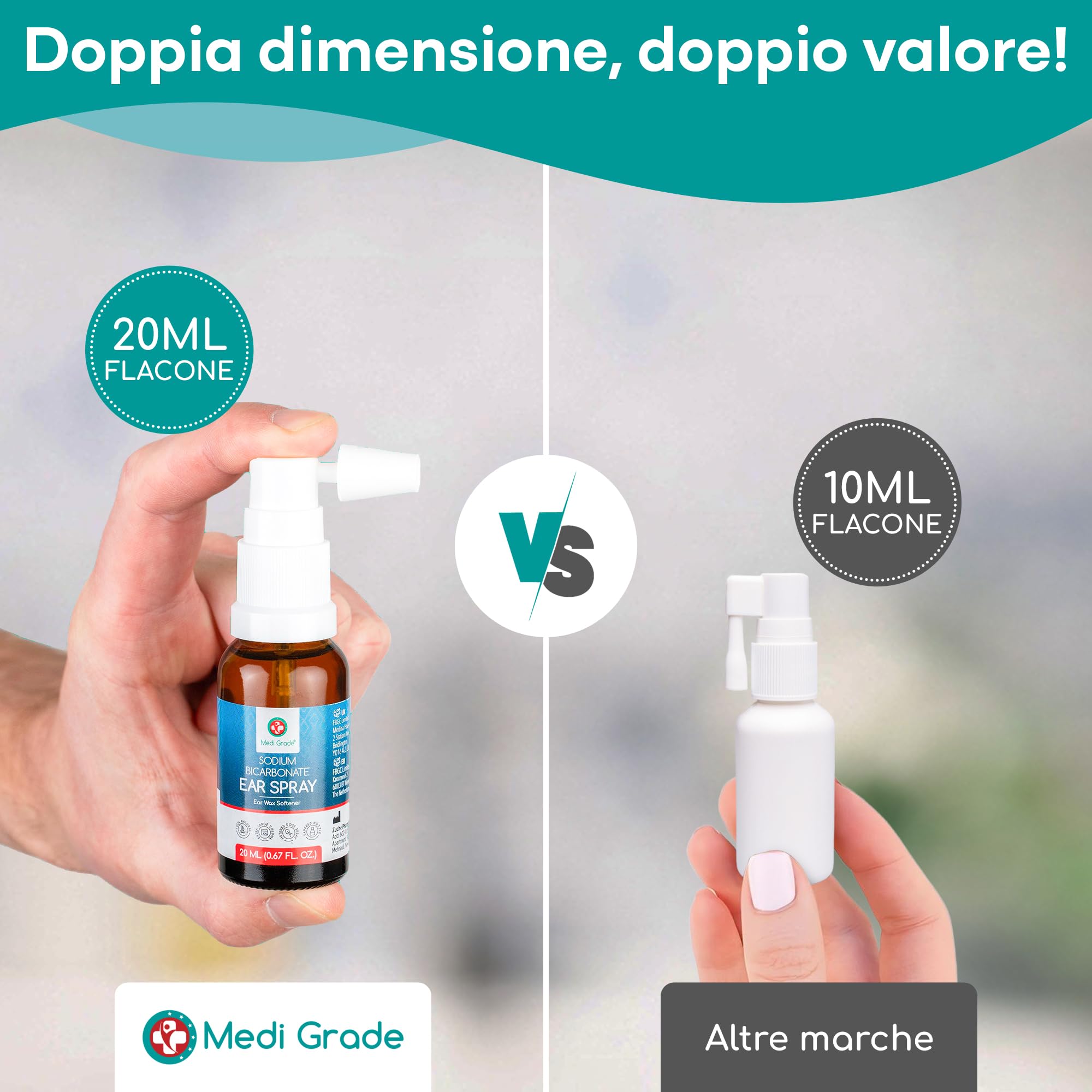 Medi Grade Spray Auricolare per Rimozione del Cerume – Pulizia Orecchie con Bicarbonato di Sodio Naturale per Orecchie Bloccate – 20ml con oltre 50 Spruzzi per Applicazione Facile e Cura Delicata