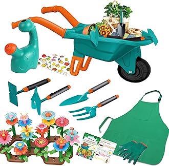 16Pcs Kids Gardening Tools Outdoor Toys Set Backyard Play with 93 PCS DIY Flower Garden Building Preschool Activities (Green)
