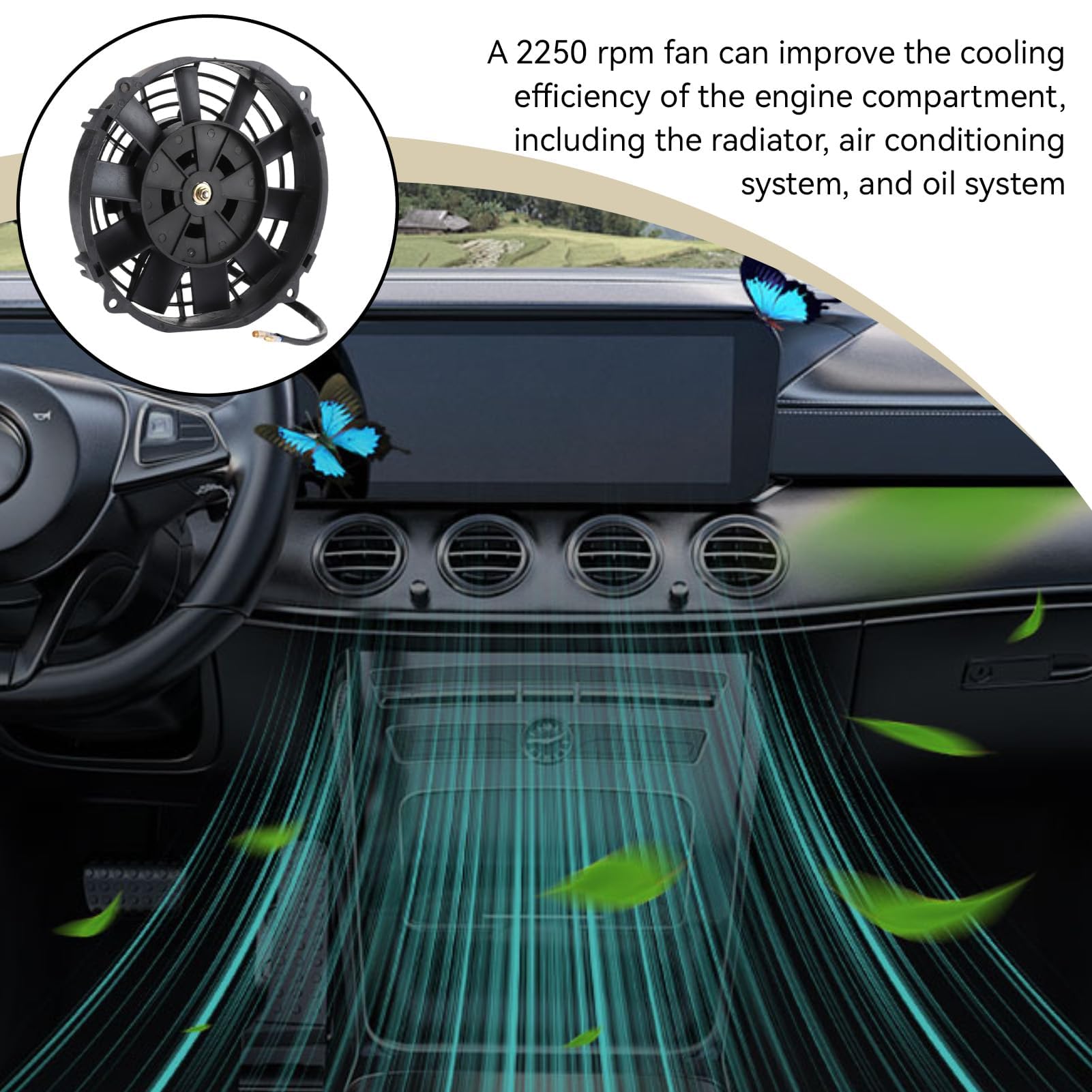 Ventilatore Elettrico Universale, Ventola Per Condizionatore D'aria da 8 Pollici Accessori Per Prestazioni Automobilistiche Per Radiatore Raffreddamento Automatico Aria Condizionata 10 Pale 12V 80W 22