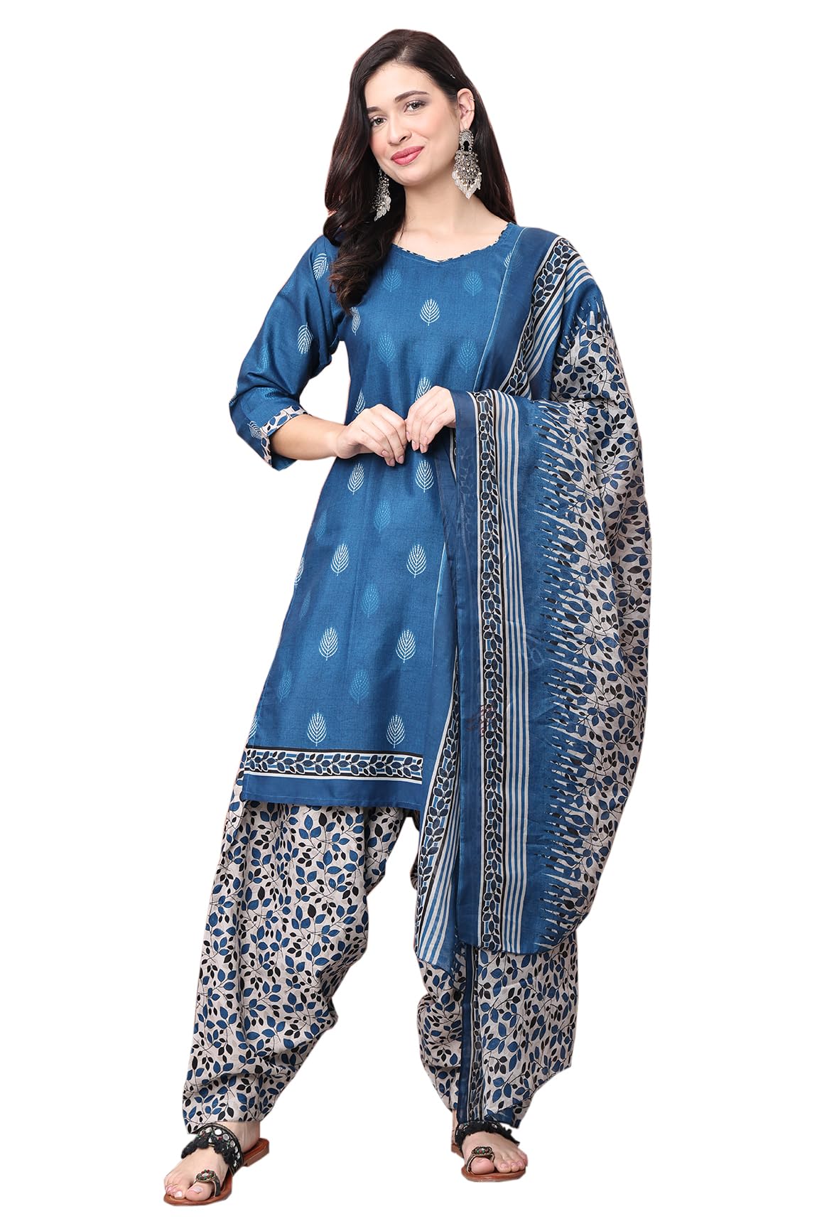 Women's Cotton Blend Printed Ready To Wear Patiala Salwar Suit (Readymade_Joplvsrw5207-P)