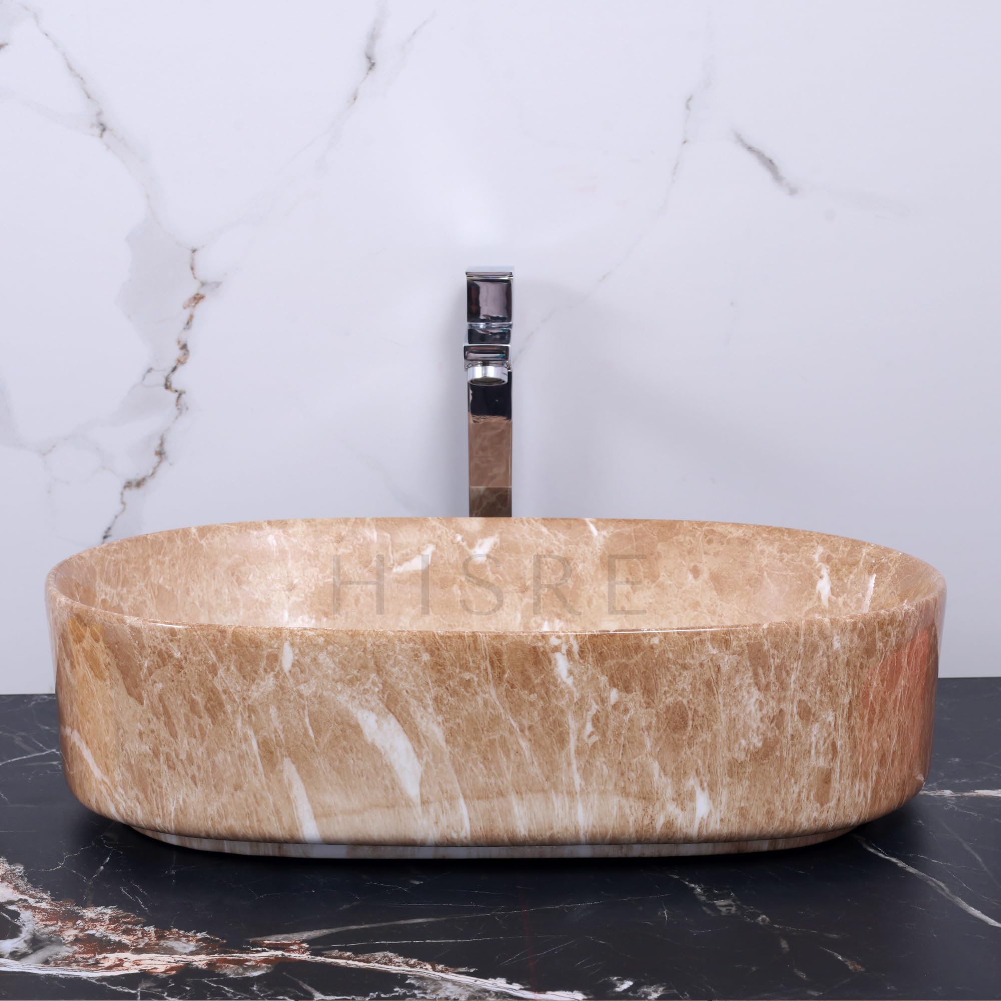 HISRE Table Top Wash Basin For Bathroom | Over Counter Top Wash Basin For Living Room | Washbasin Countertop | Tabletop Ceramic Bathroom Kitchen Sink (20 x 13 x 5.5 Inch) (SKTB1303), photo 5 of 5