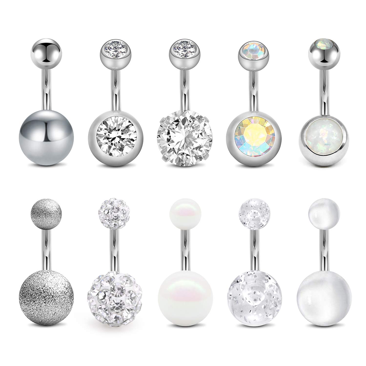 Funseedrr Bauchnabelpiercing Set 8mm 10mm Silber Chirurgenstahl 14G Piercing Bauchnabel Bauchpiercing
