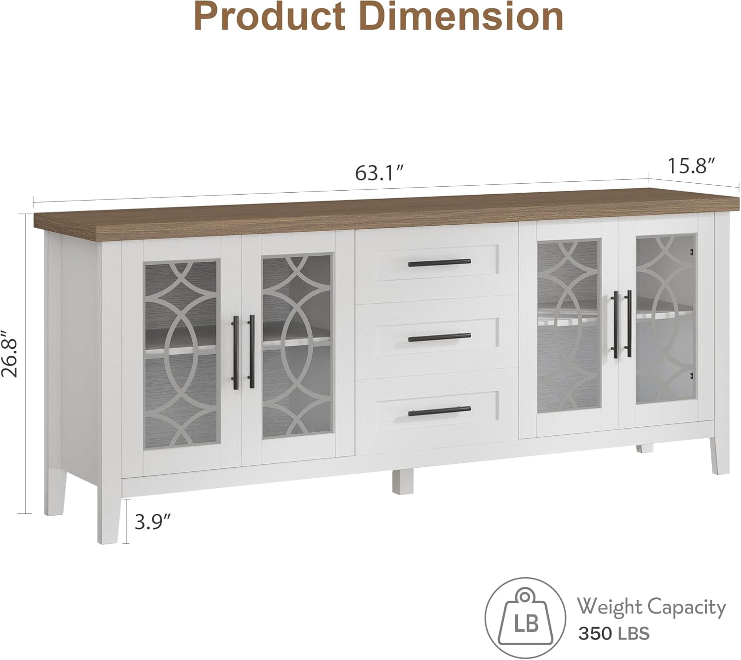 GarveeHome Farmhouse TV Stand with Glass Door for 70 Inch Tv, Mid Century Modern Entertainment Center for Living Room, Rustic Television Stands 2 Storage Door & 3 Drawer for Bedroom (Classic White)