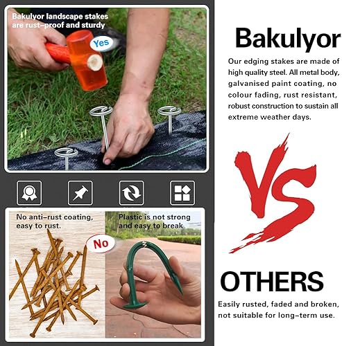 Miniatura 6 de Bakulyor 100 grapas circulares para paisaje, estaca de jardín de 6 pulgadas, estacas de tela galvanizada de calibre 9, pasadores de tierra