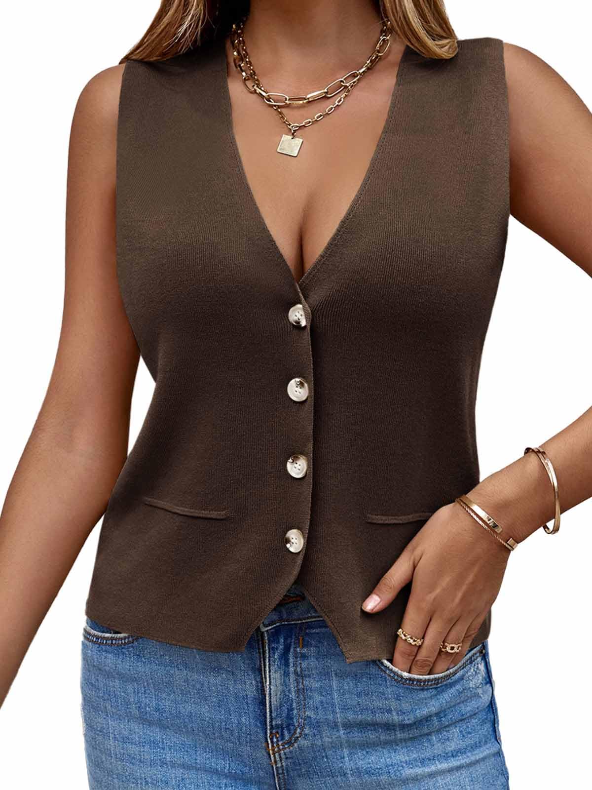 Saodimallsu Womens Sleeveless Sweater Vest V Neck Button Knit Cardigan