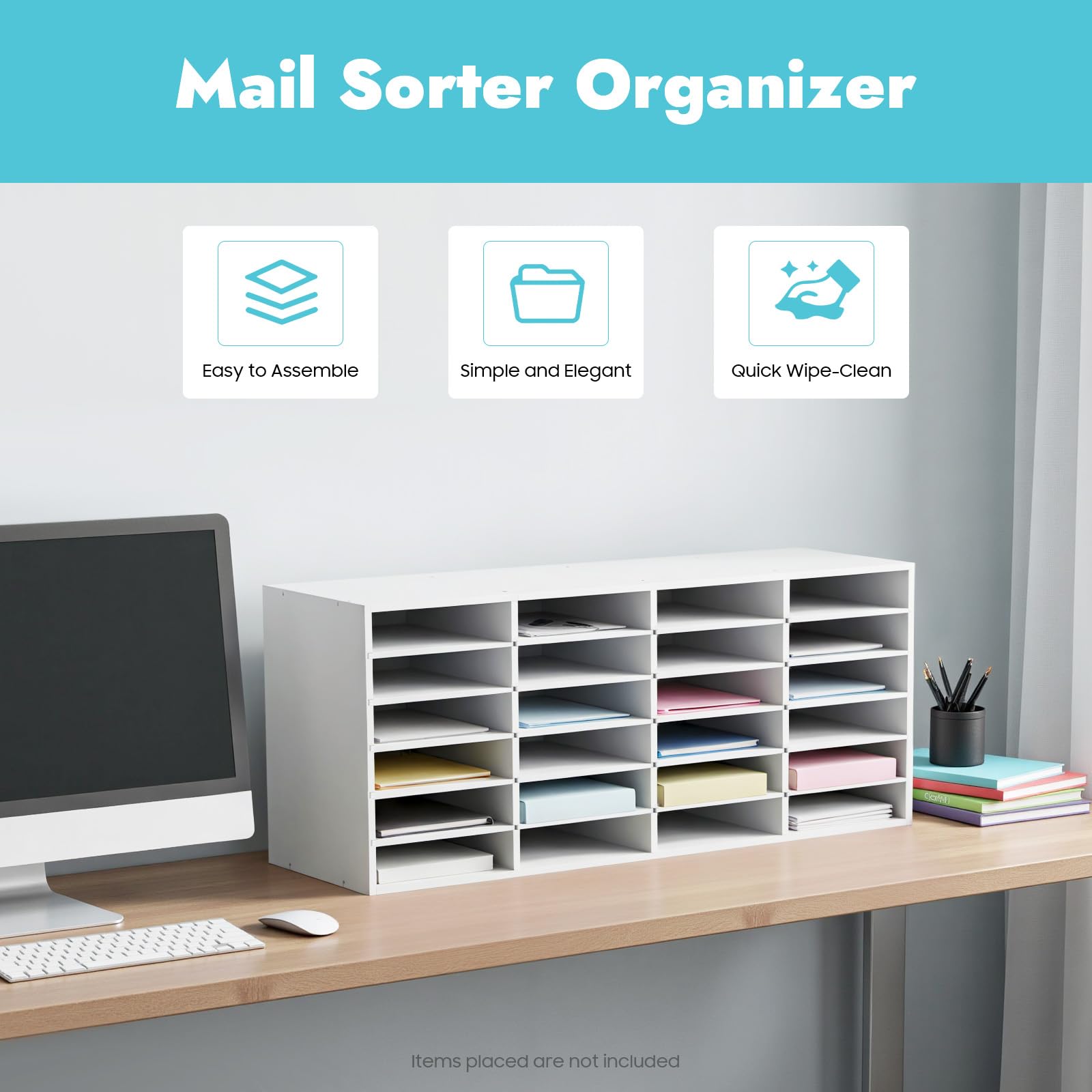 Clasificador de correo con 24 compartimentos, clasificador de cartas con estantes ajustables, bandeja para documentos para oficina, oficina en casa, aula, soporta 5 kg por compartimento, resistente y