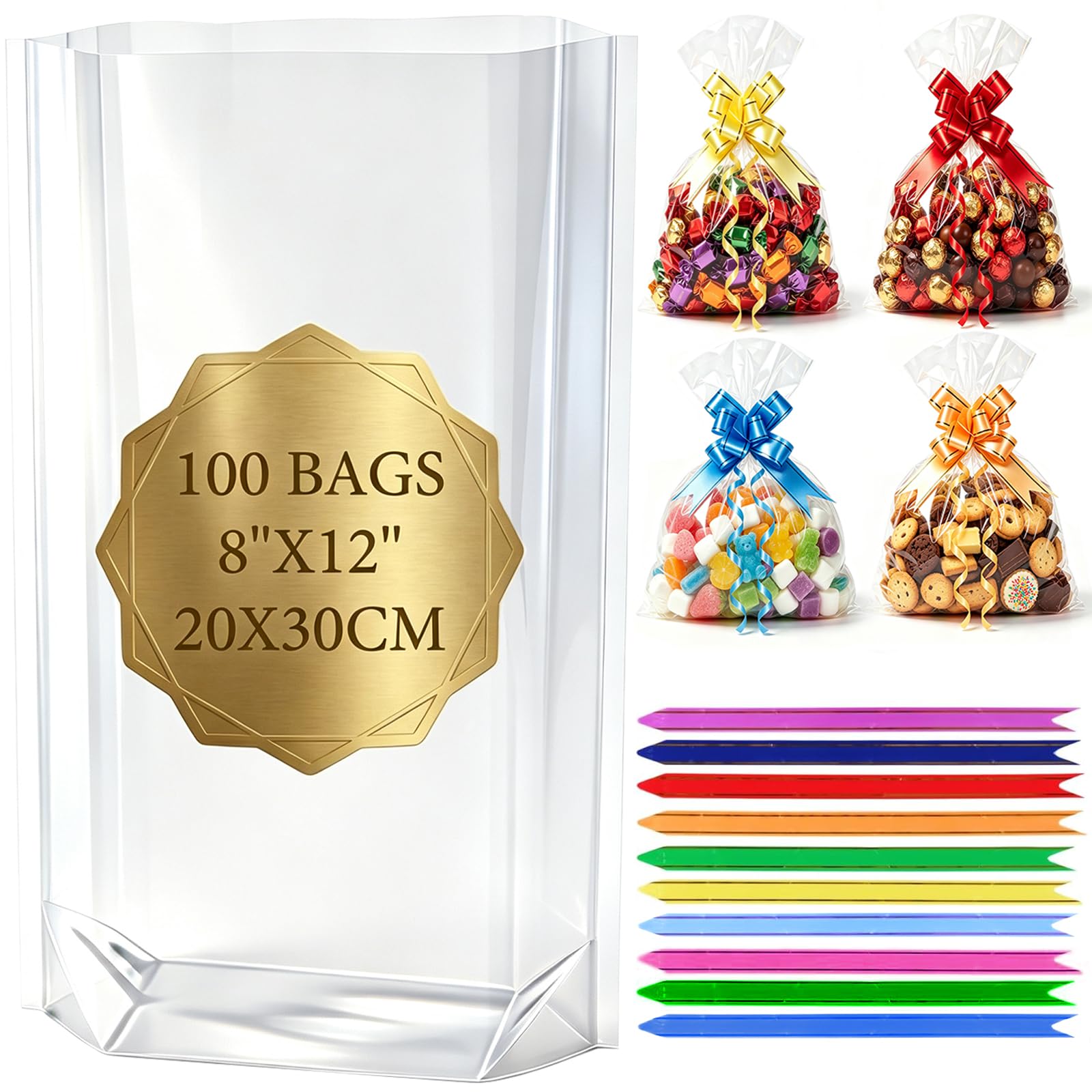 Cellophane Bags 100 Pack, (8"X12"/20X30CM) Clear Cellophane Bags for Cookie