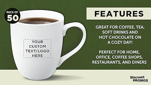 Miniatura 2 de Juego de 50 tazas de porcelana vitrificada Bistro 11 onzas texto personalizable logotipo gres café té blanco