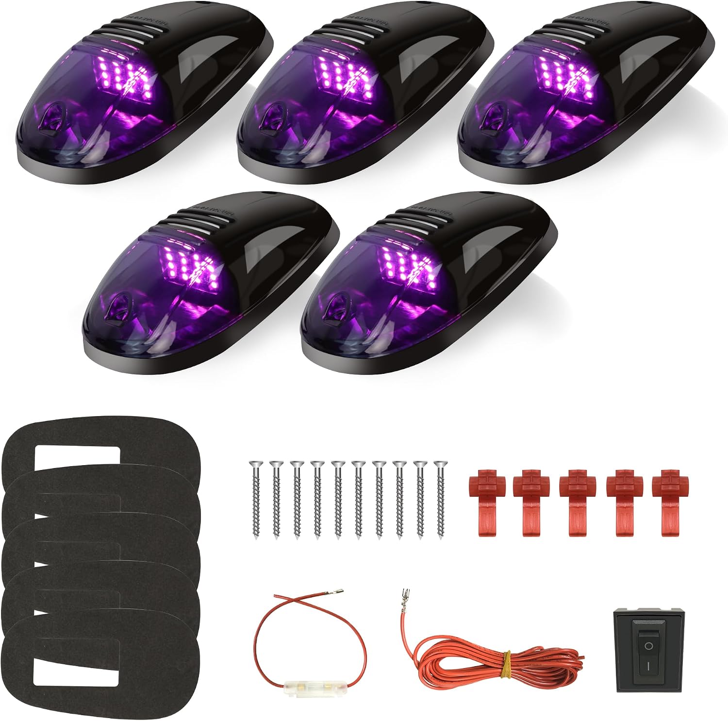 5 Pack Purple Cab Lights,16 LED 12V Top Marker Clearance Light with Smoke Finish for Roof and Running, Compatible with Dodge Ram 1500 2500 3500 4500 5500 2003-2018 Pickup Trucks