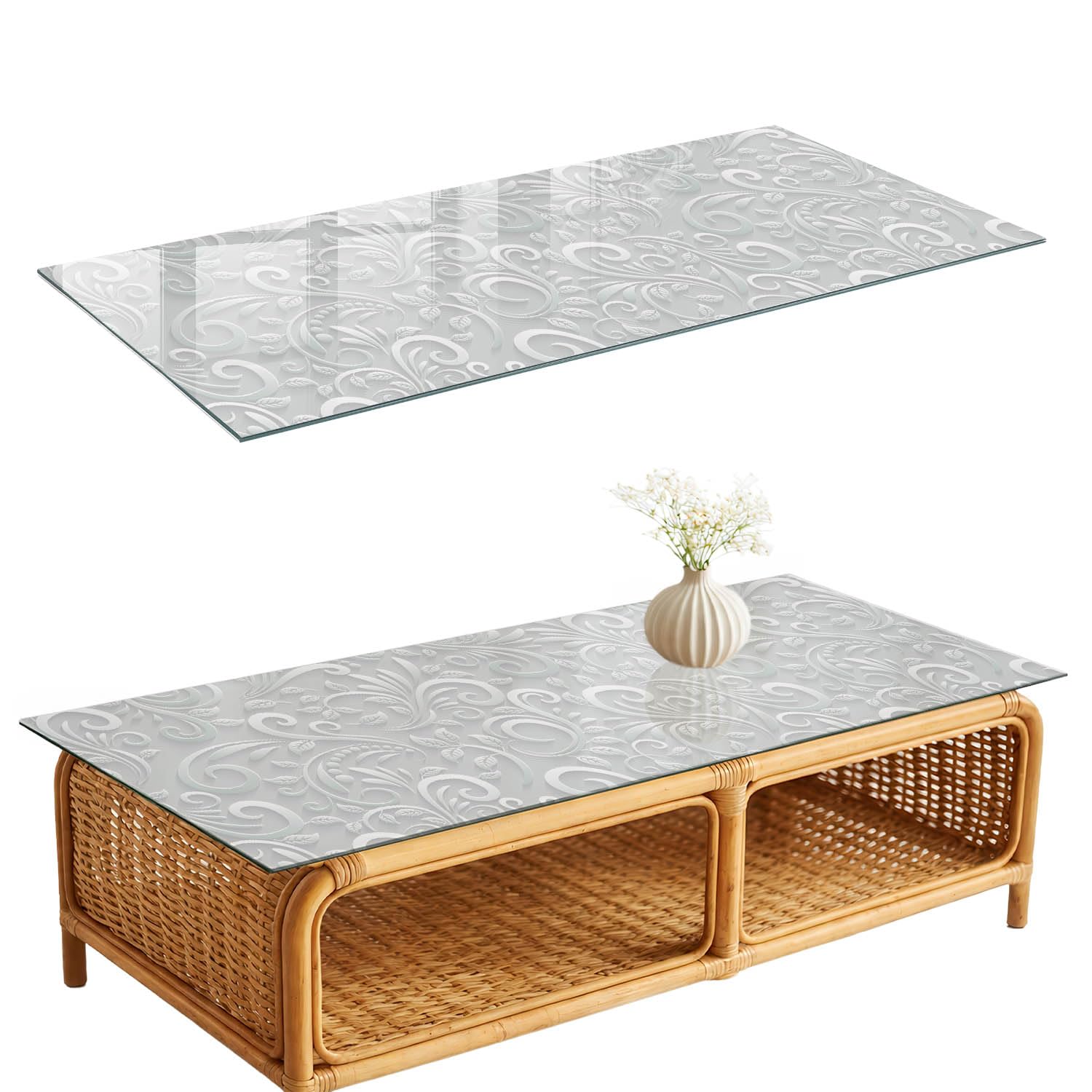 Protector de Superficies 125x50 cm | Rectangular | Bordes Pulidos | motivo floral | Pies Antideslizantes | para la Cocina y Salón | con Impresión Decorativa | Vetro Temperato