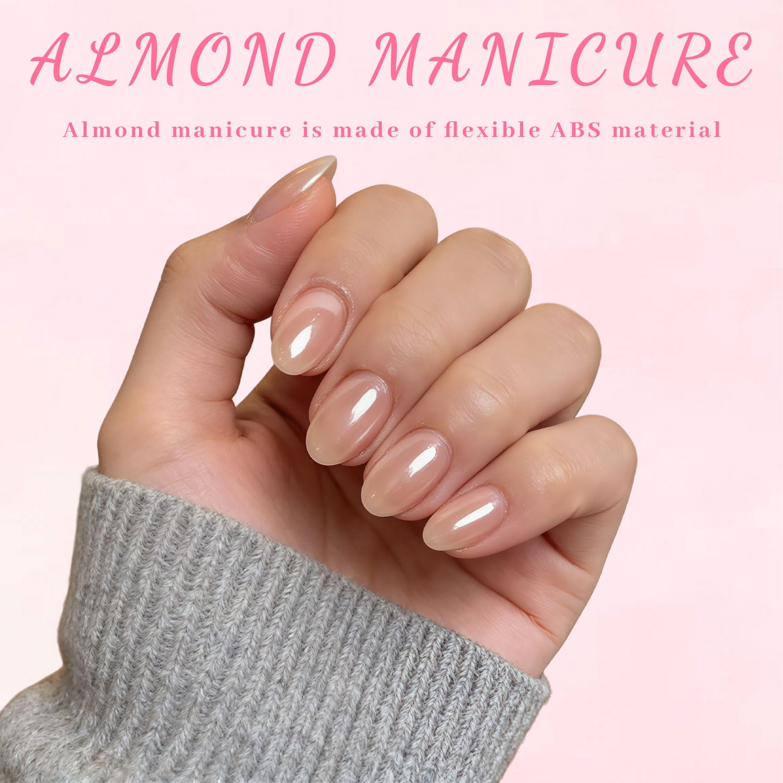 Press On Nails Zestaw 24 krótkich sztucznych paznokci w kształcie migdałów z chromowanym odcieniem chromu, efektem lustra i perłowym połyskiem, do eleganckiego użytku na co dzień