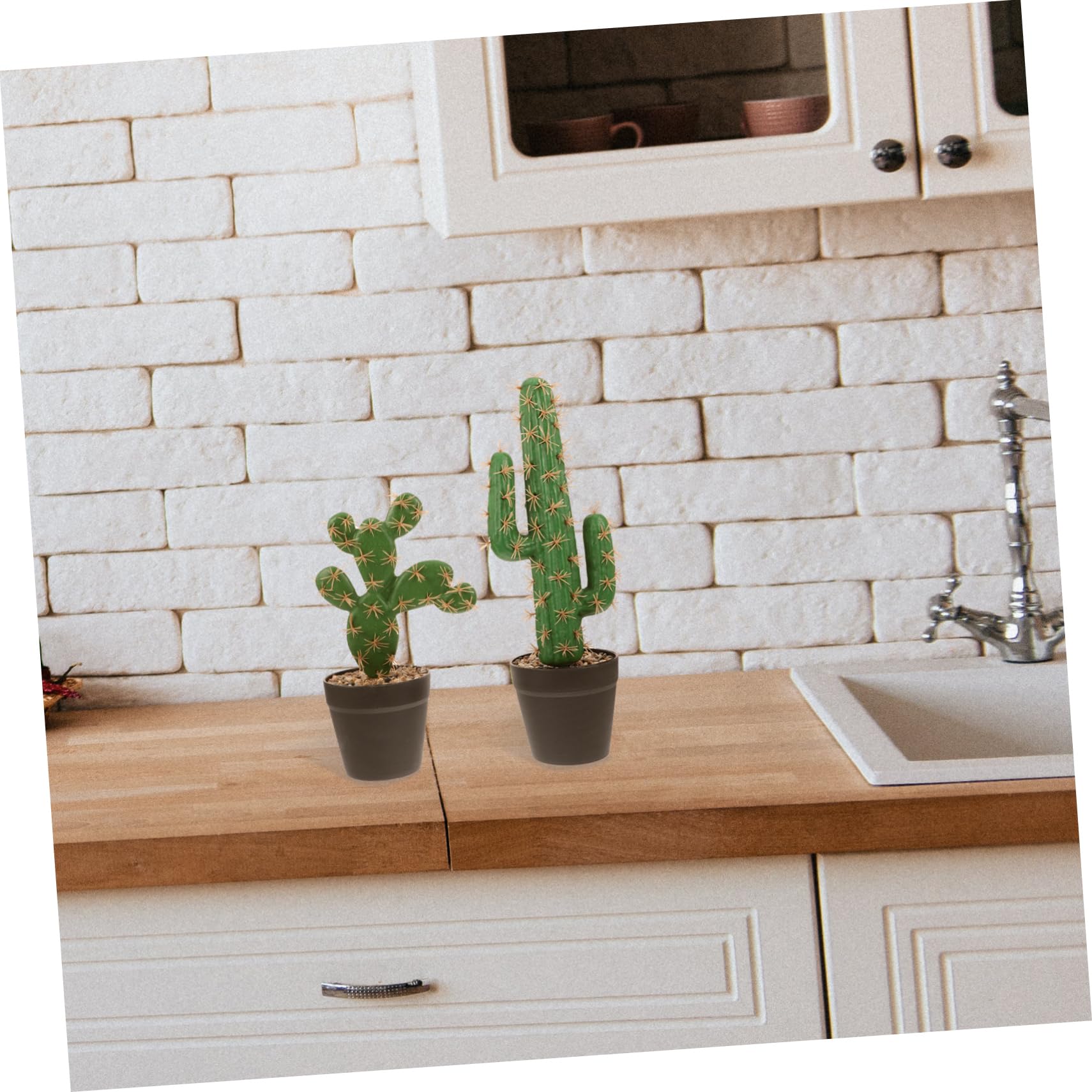 MAGICLULU 2piezas Cactus Artificiales Decoración Escritorio Plantas Suculentas Maceta Adorno De Cactus Pequeño
