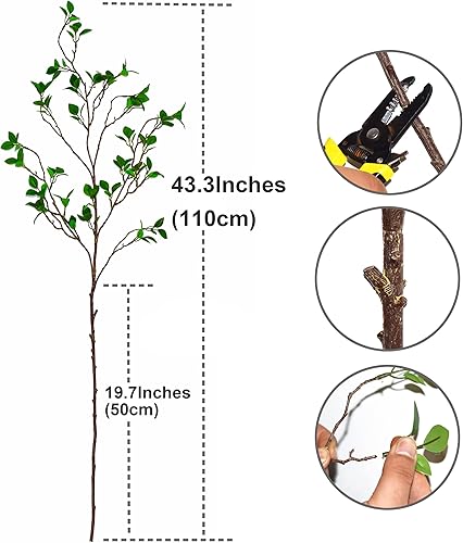 Miniatura 2 de 3 ramas artificiales con hoja, tallos de vegetación artificial de 43.3 pulgadas, ramas de olivo sintético para relleno de jarrón, ramitas