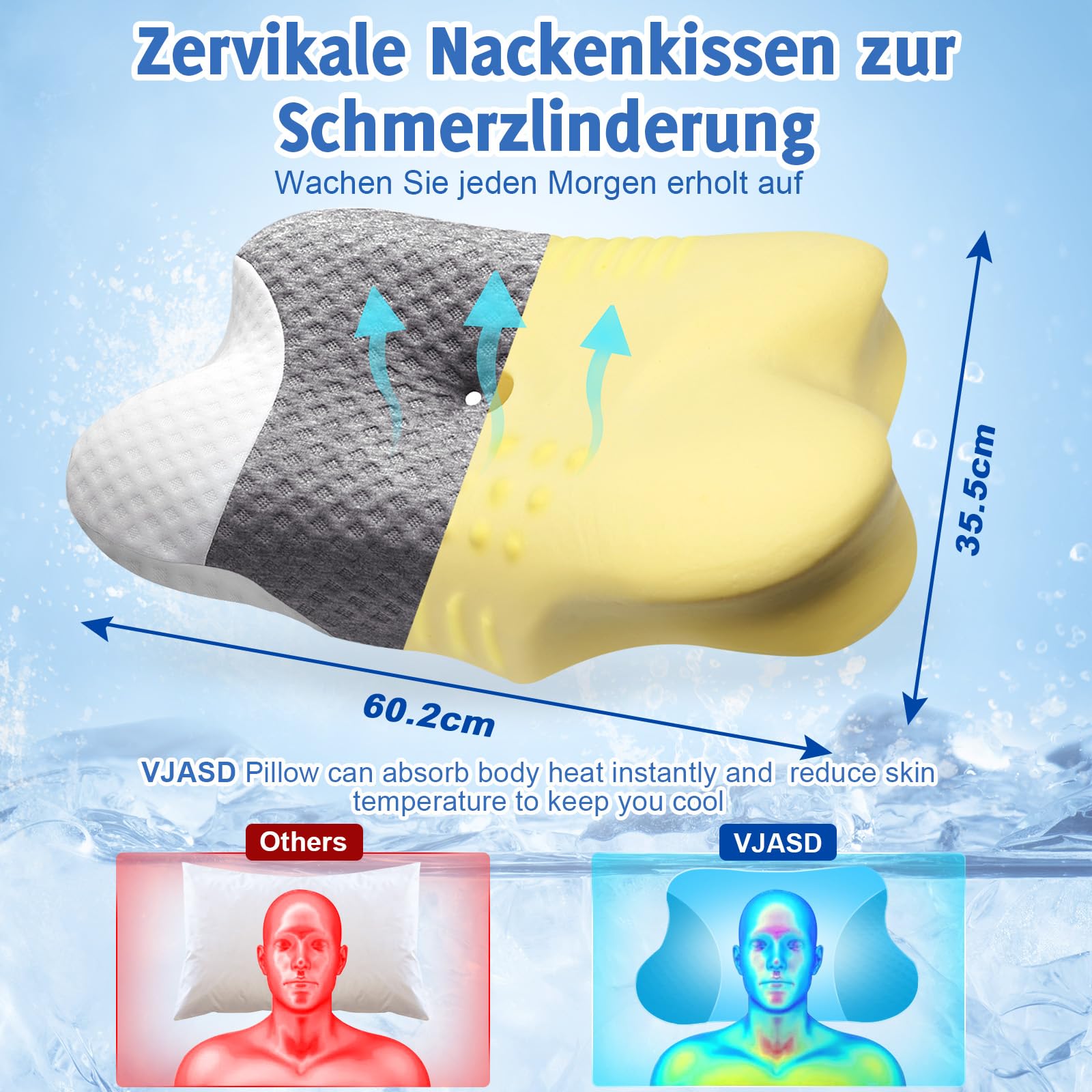 VJASD Cuscino ortopedico per il collo in memory foam, cuscino ergonomico contro il mal di collo, cuscino regolabile in altezza con rivestimento traspirante