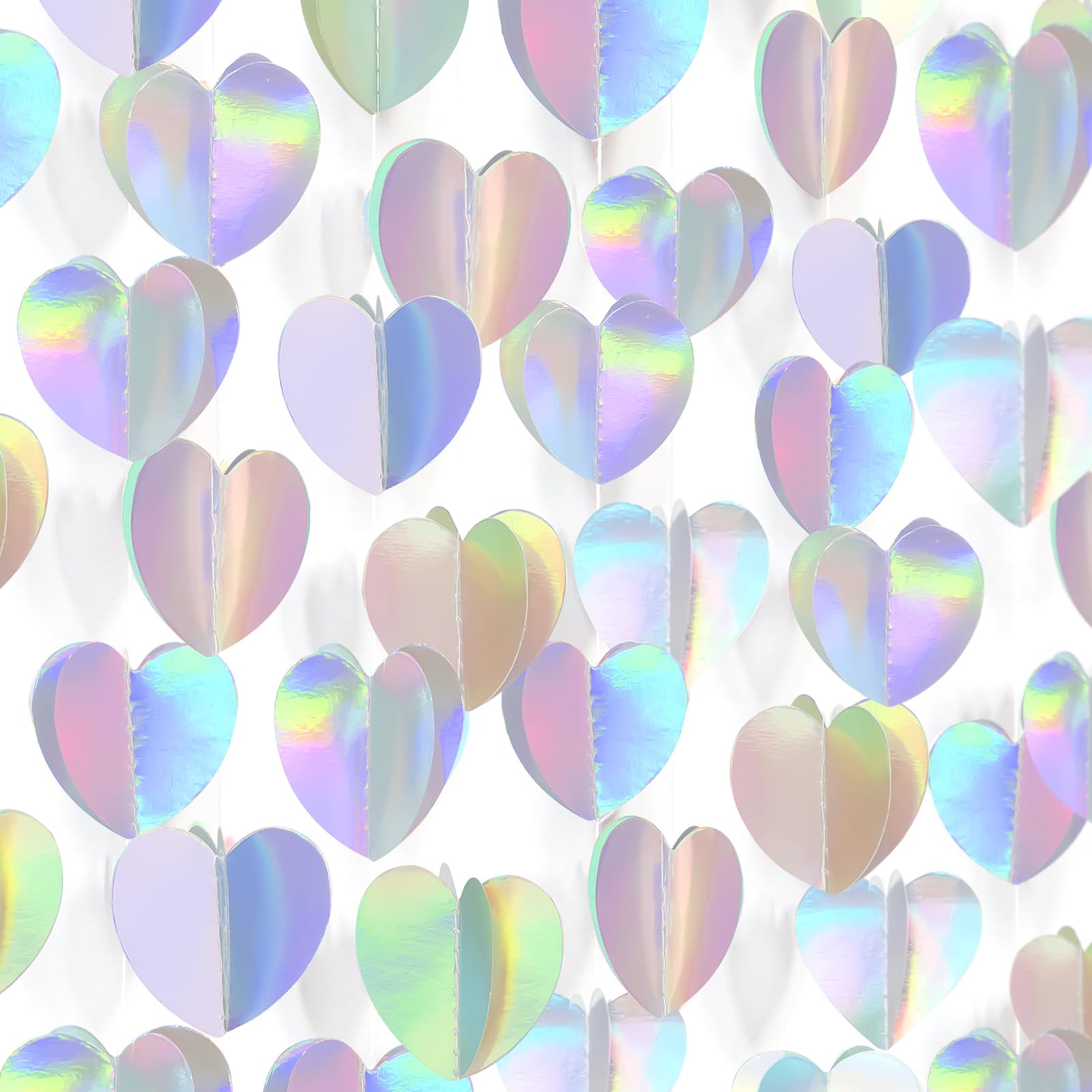 G2PLUS 3D Iridescent Heart Garlands: 12m Holographic Hanging Paper Streamers