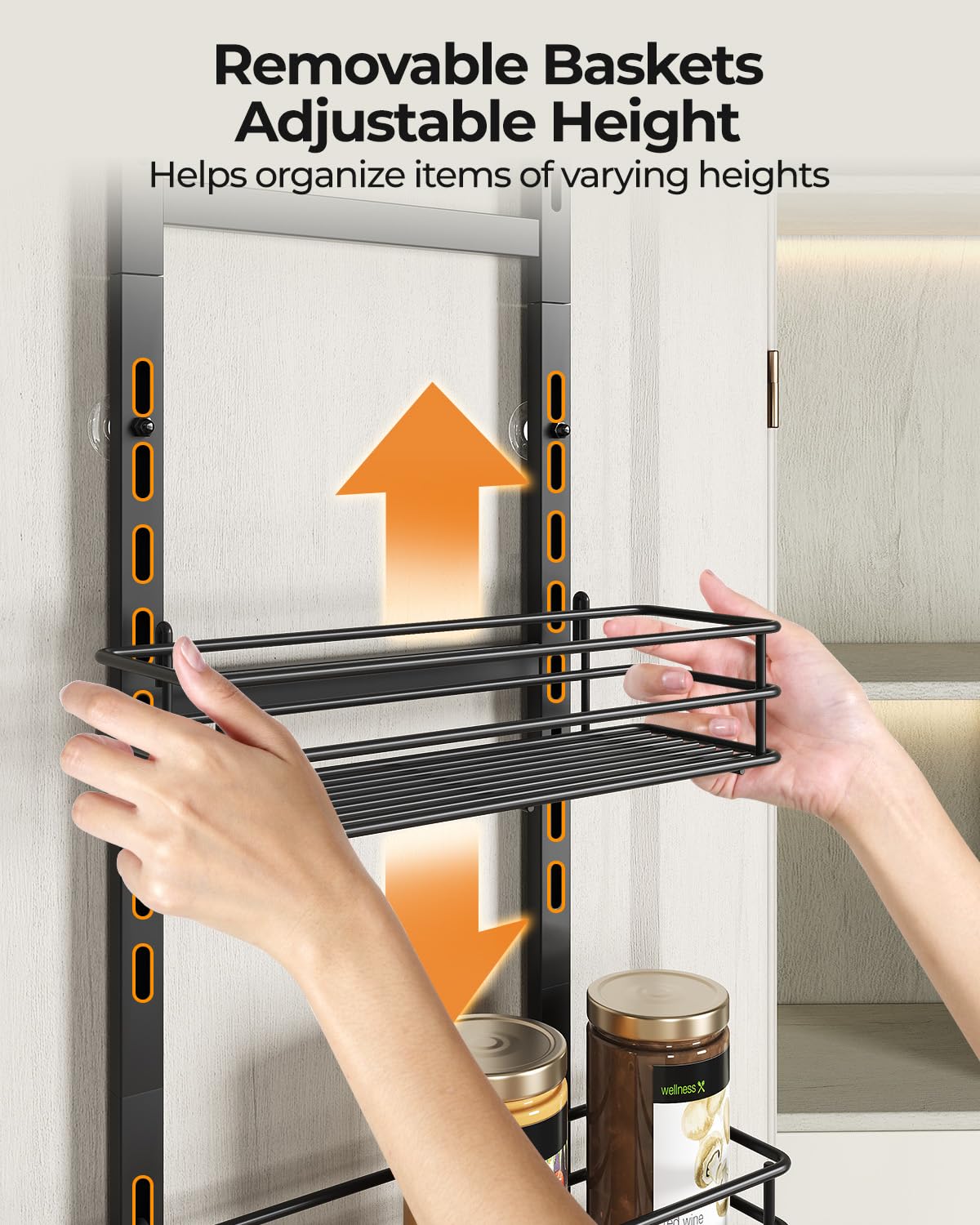 Organizador de despensa ajustable de 5 niveles sobre la puerta, estante para especias, estante colgante estrecho para almacenamiento y organización de cocina