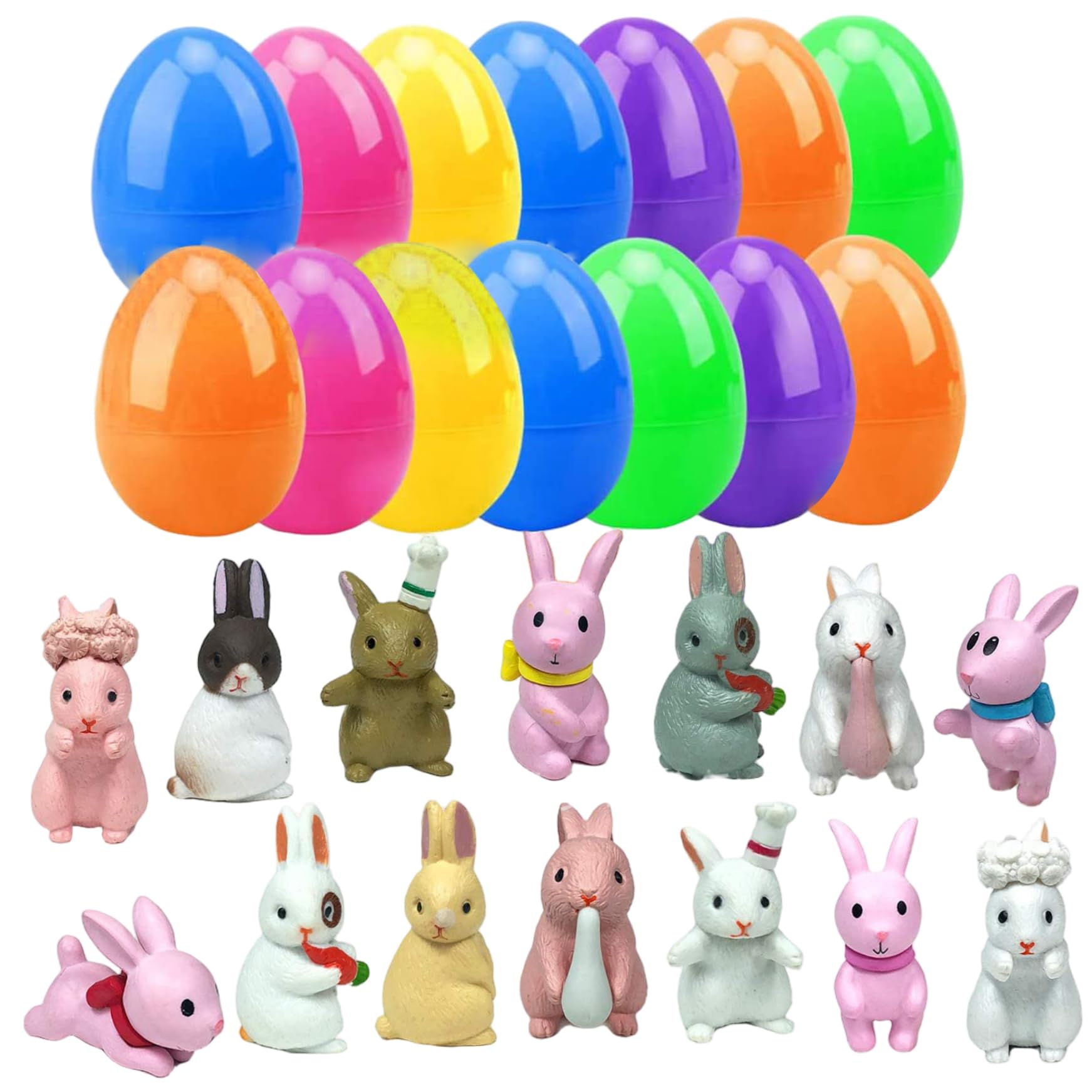 14Pcs Easter Eggs Filled with Toys Mini Surprise Eggs Bunny Figures Farm Rabbit Display