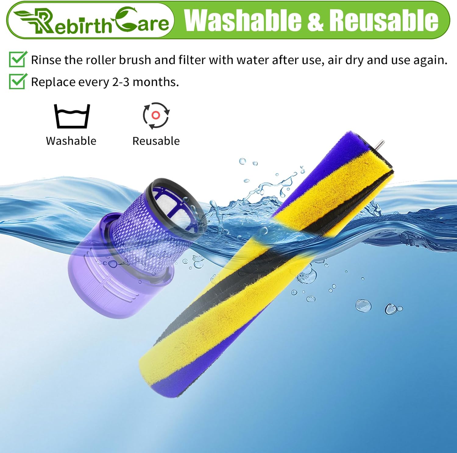 Brush Roller and Filter for Dyson V15 Detect/V15 Detect Plus Vacuum Cleaner, V15 Replacements Parts #970013-02 & 971634-01