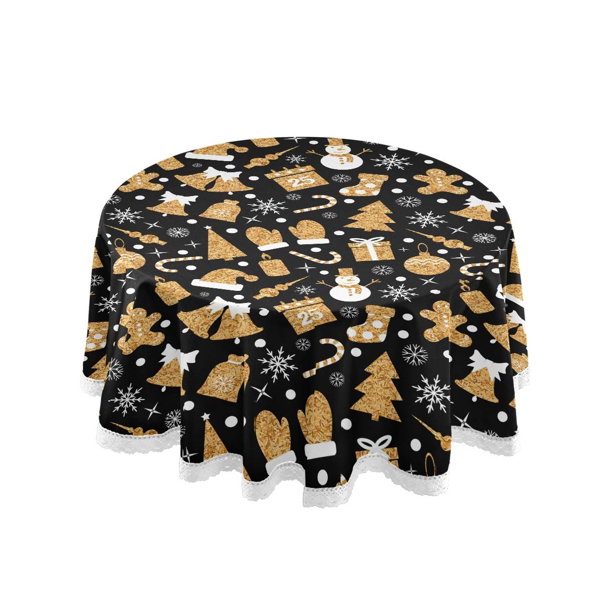 Mnsruu Christmas Tablecloths, Golden Christmas Tree Snowman Decorative Table Cloth for Circular Table Cover Dinner Table Parties