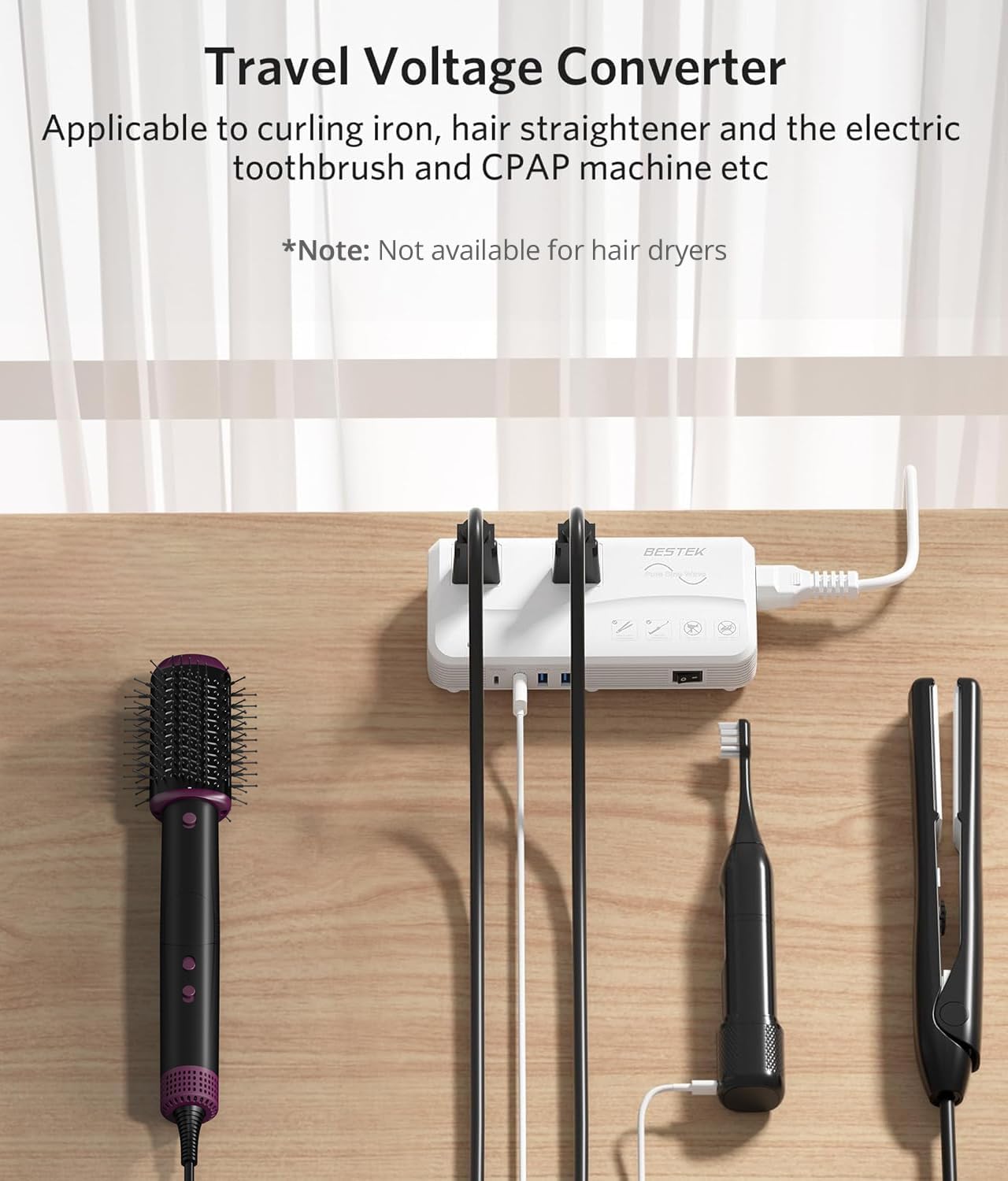 BESTEK Pure Sine Wave 220v to 110v Converter, US to European Travel Voltage Converter for Hair Straightener/Curling Iron, Step Down Transformer with 4 USB(1 PD35W) and UK/AU/US/EU Worldwide Adapter