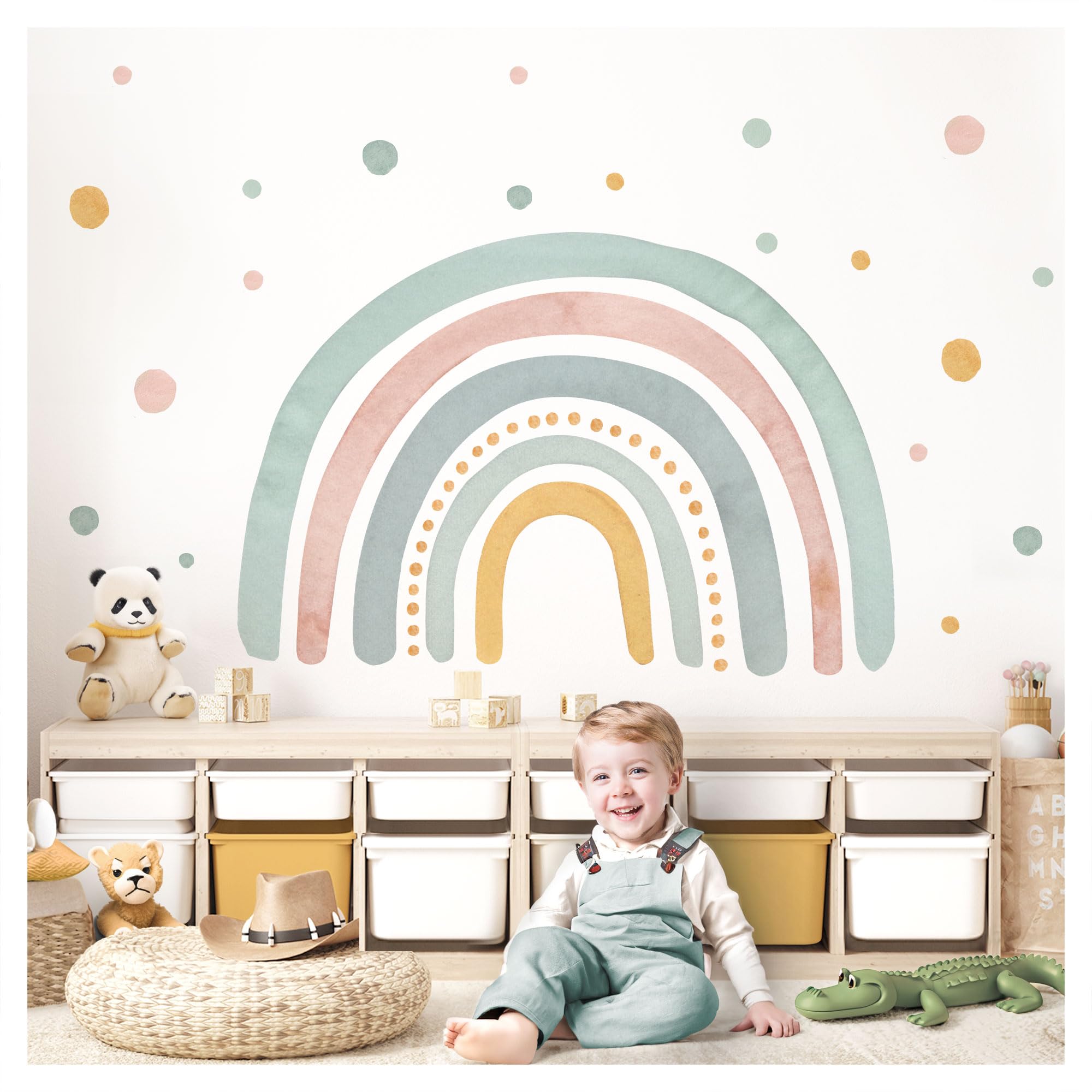 Sticker mural pour chambre d'enfant arc-en-ciel aquarelle pastel