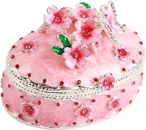 Vista 3 de Joyero con diseño de flores de cerezo, exquisita caja esmaltada para joyas, organizador de joyas para aretes, anillos, collares, caja de regalo