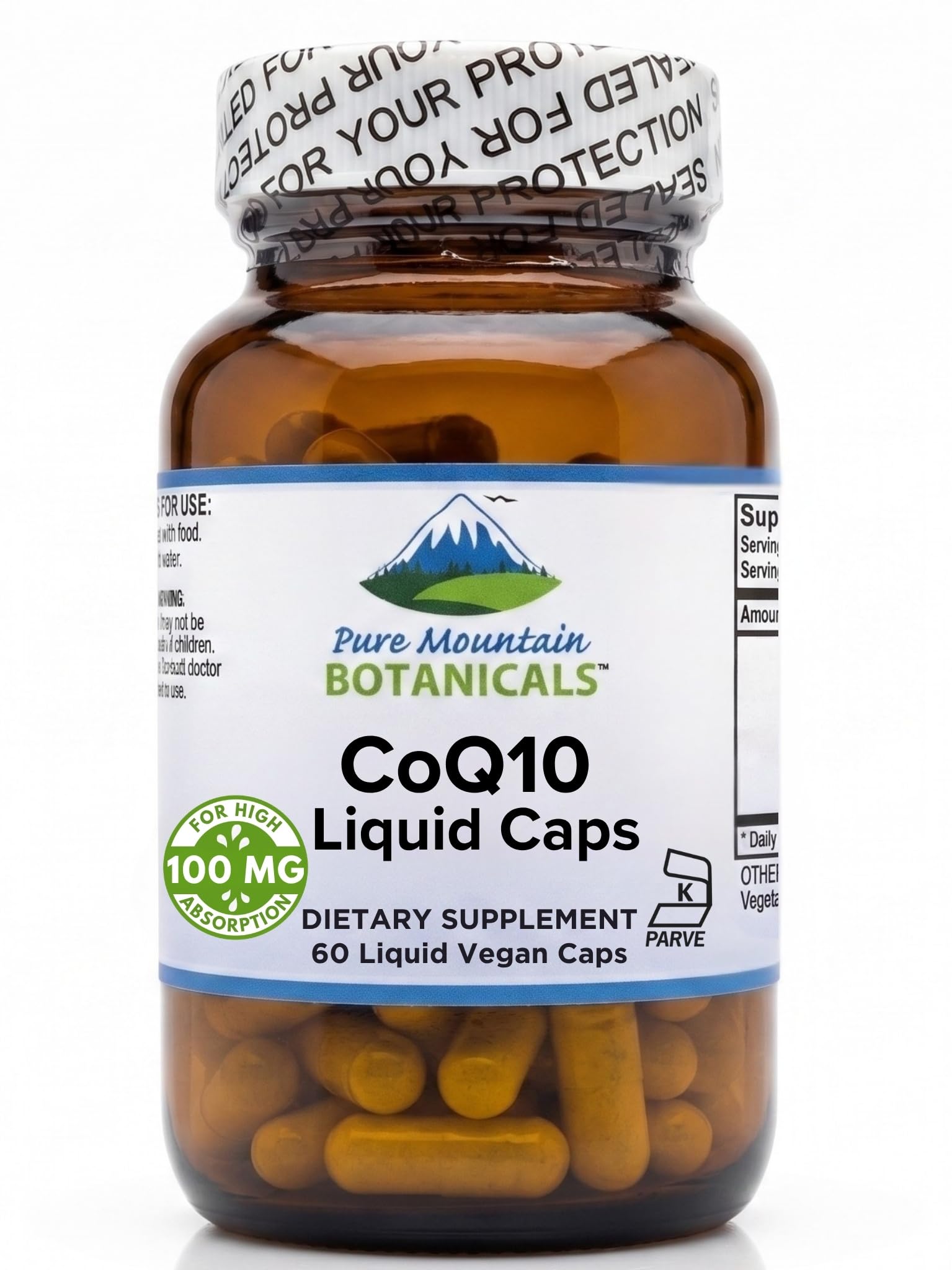Pure Mountain Botanicals CoQ10 100mg Softgels - Coenzyme Q10 Ubiquinone - Vegan Non-GMO Q10 Supplement - 60 Count