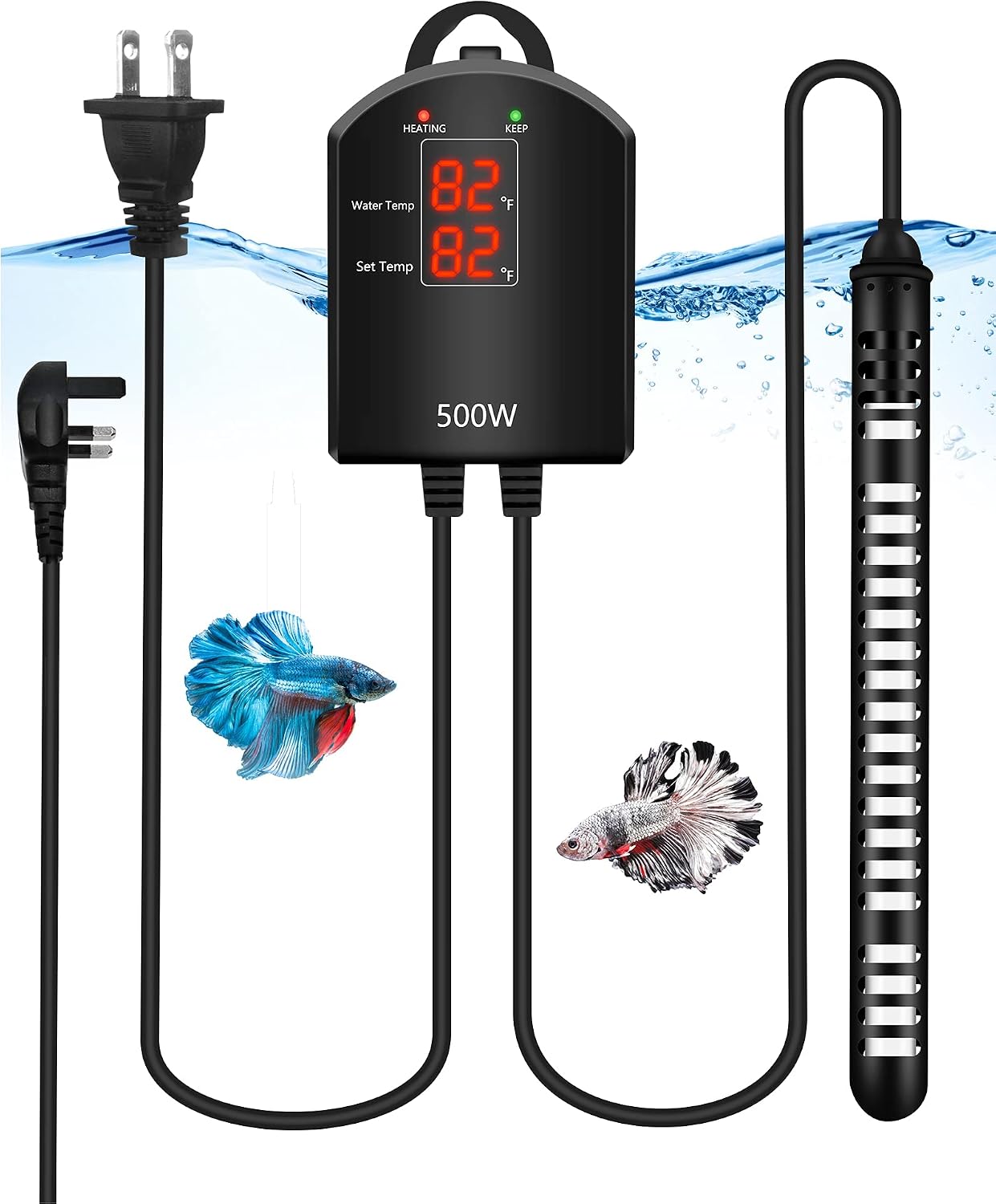Aquarium Heater, 500W Submersible Fish Tank Heater with Dual Temp Displays and External Intelligent LED Digital Temperature Controller…