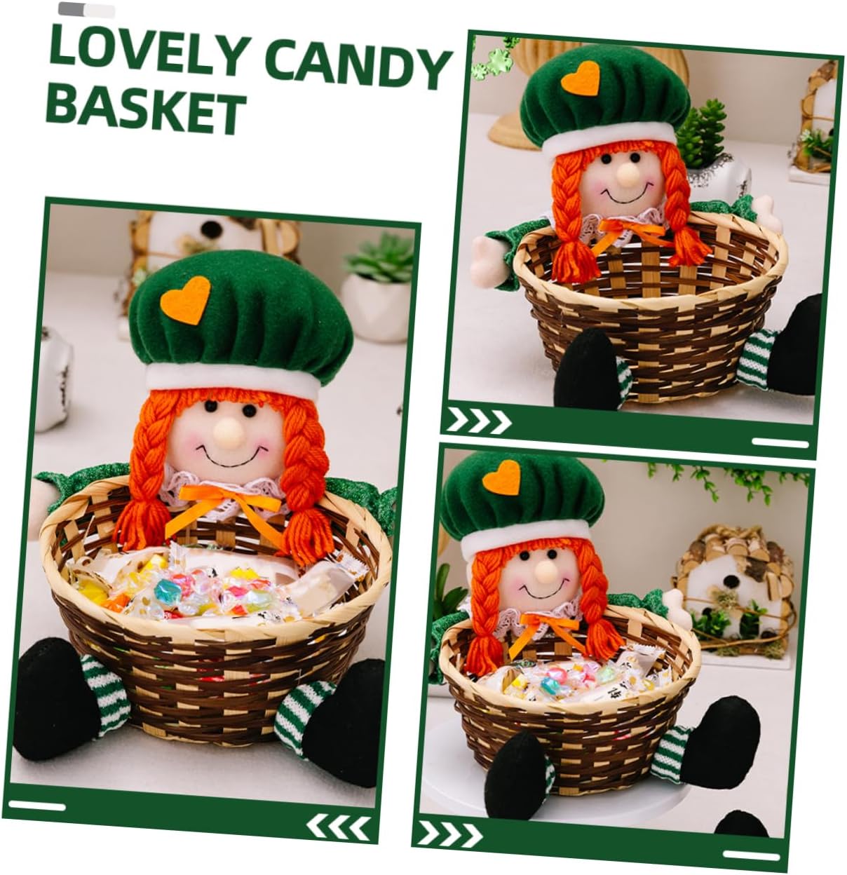 Candy Holder Basket Saint Patrick's Day Snack Organizer Festive Leaf Design for Storing Candies Treats for Party Favors Table Decoration