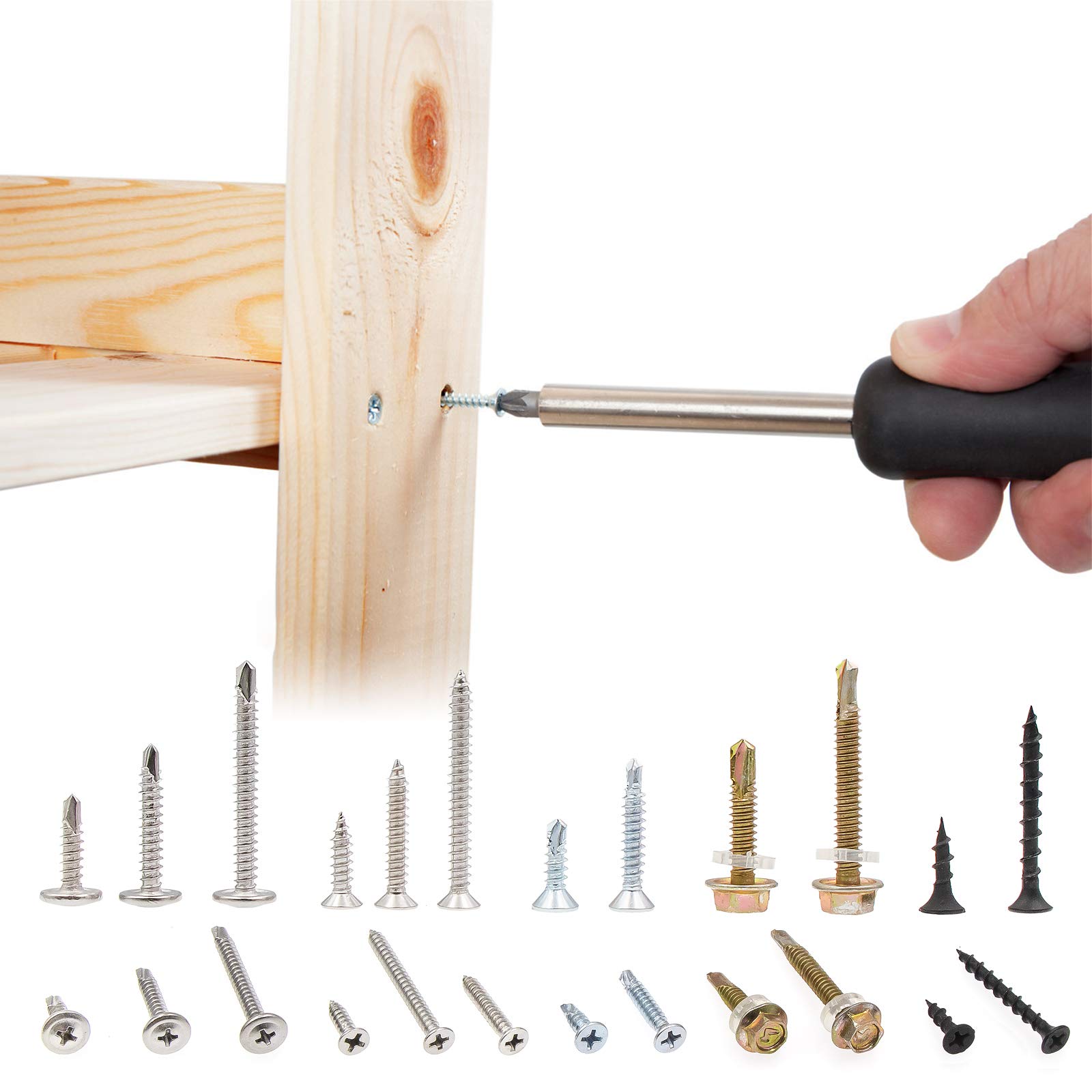 Selbstbohrende & selbstschneidende Schrauben Sortiment Set für Trockenbauschrauben, Blech- und Holzschrauben