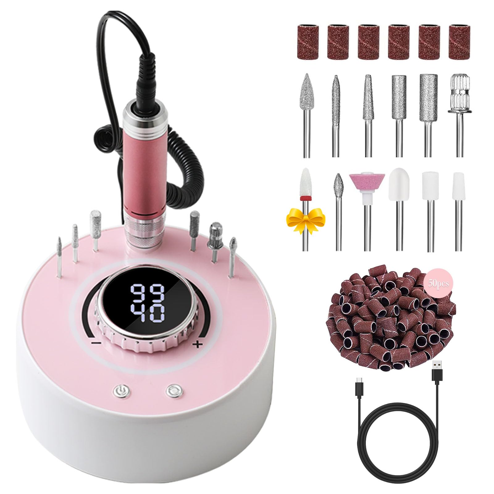 Qinvone Nagelfräser Elektrisch 40000 U/min – Bürstenlosem Motor Professionelle Elektrische Nagelfeile für Gelnägel, Maniküre Pediküre Set mit 12 Aufsätzen, Nagelfräser für Acryl & Naturnägel (Rosa)