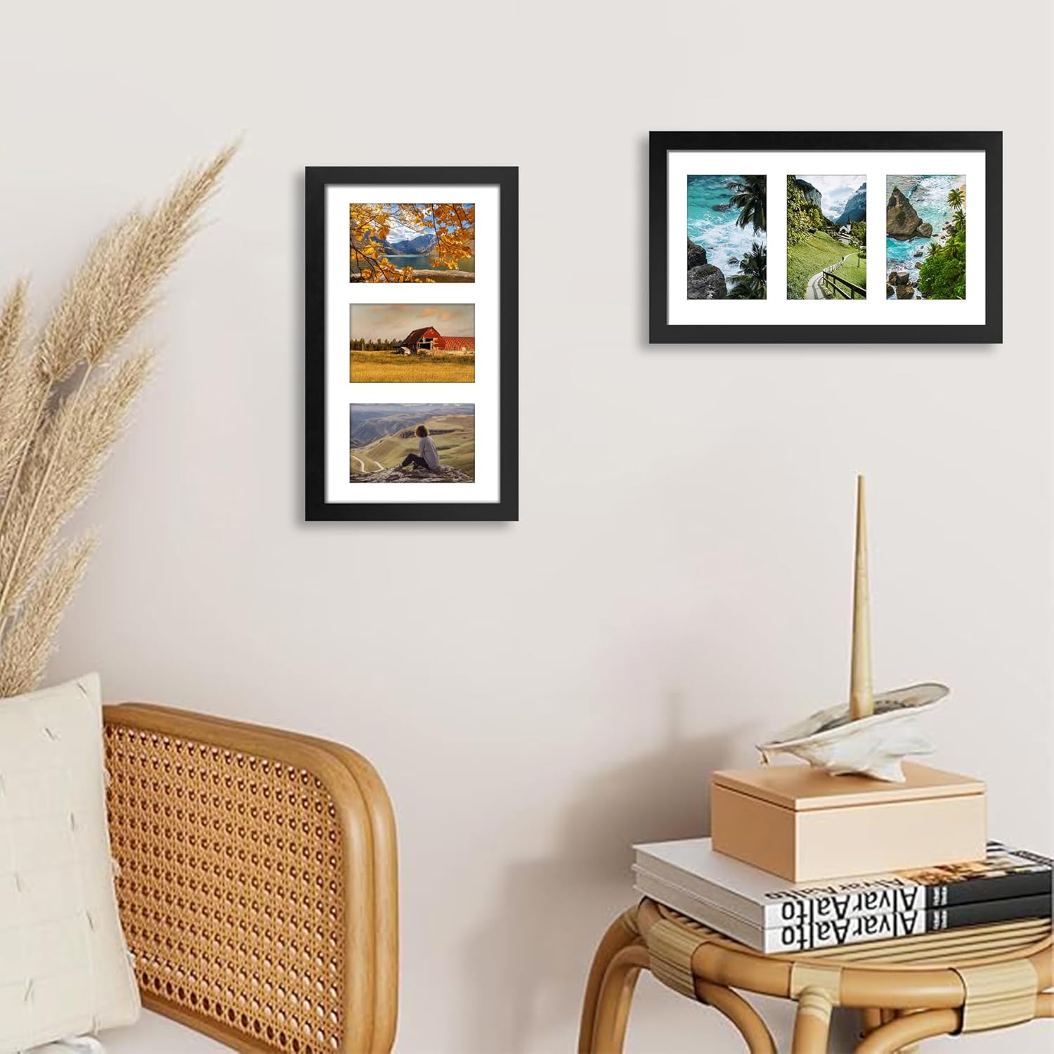 8x14 Collage Picture Frame, 4x6 Picture Frame Collage Frame Display 3 Pcs 4x6 Photos with Mat, or 8x14 Without Mat for Wall Decor - Horizontal or Vertical Wall Mounting, Black (2 Pack) - Image 4