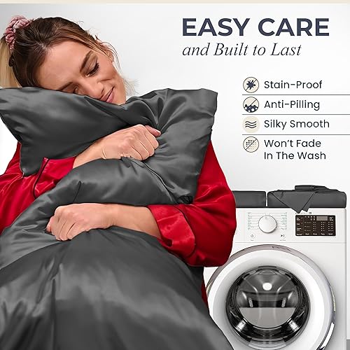 Miniatura 5 de DECOLURE Juego de sábanas de satén de 6 piezas, sábanas de satén de seda genuinas y lujosas, tamaño matrimonial con bolsillo profundo, elegantes