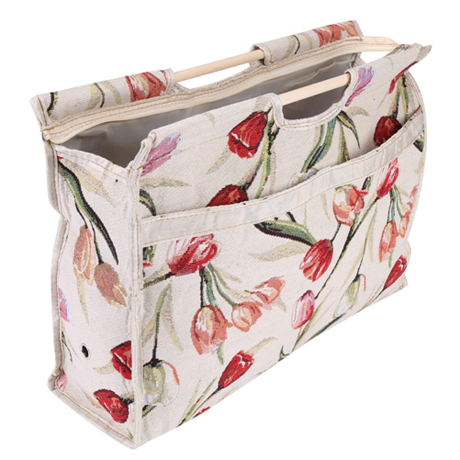 Borsa Tote per Maglia 1 Pezzo con Manico in Legno, Porta Progetti Portatile per Aghi e Matassine, Fiore Rosso, per Cucito e Lavori a Maglia in Casa