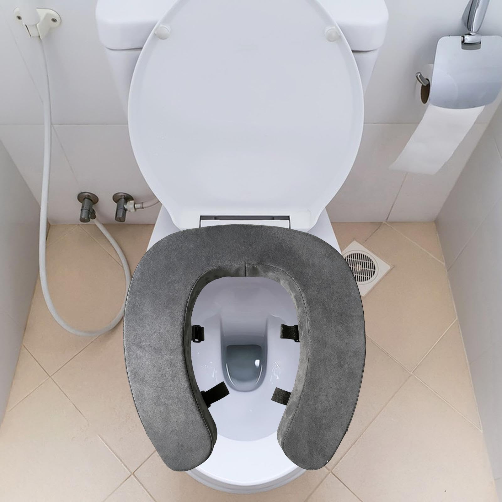 Baoblaze Cuscino per sedile WC rialzato, coprisedile WC più spesso, imbottito in spugna, riutilizzabile, universale, sollevatore rialzato per appartamento, Grigio