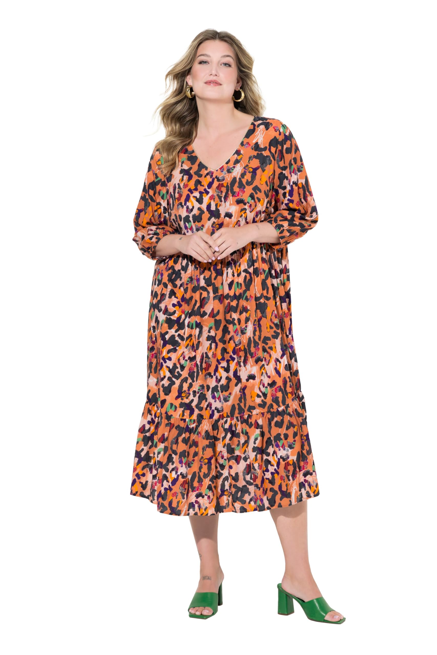 MIAMODA Damen große Größen Übergrößen Plus Size Midikleid, A-Linie, Leo-Muster, Zierband 834791