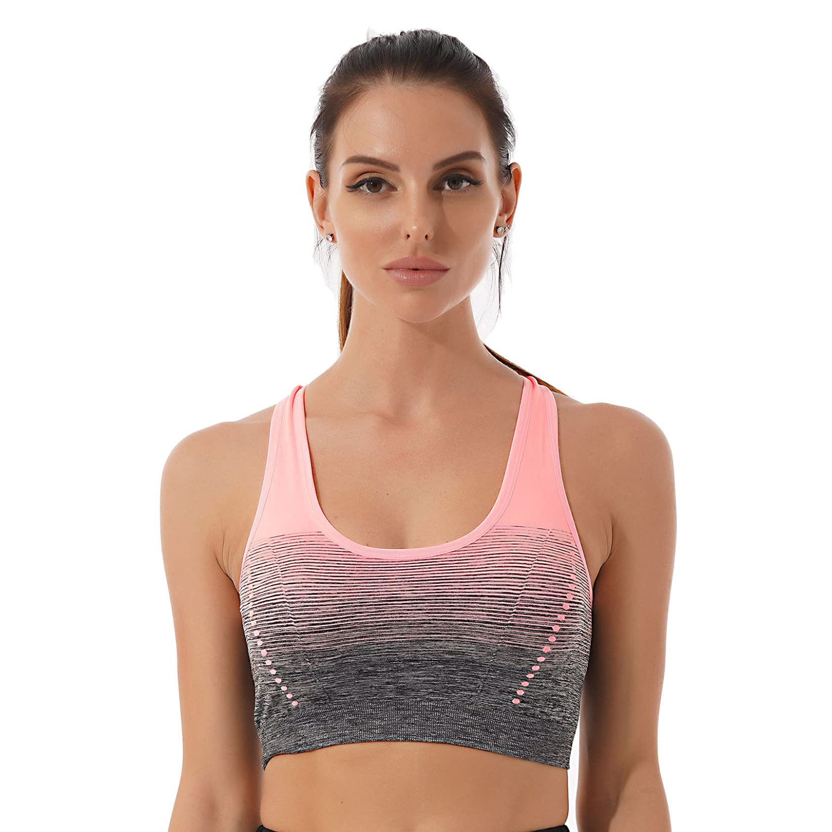TTAO Womens Summer Fashion Gradient Racer Back Sports Bra Padded Active Workout Cropped Tank Top Activewear Top
