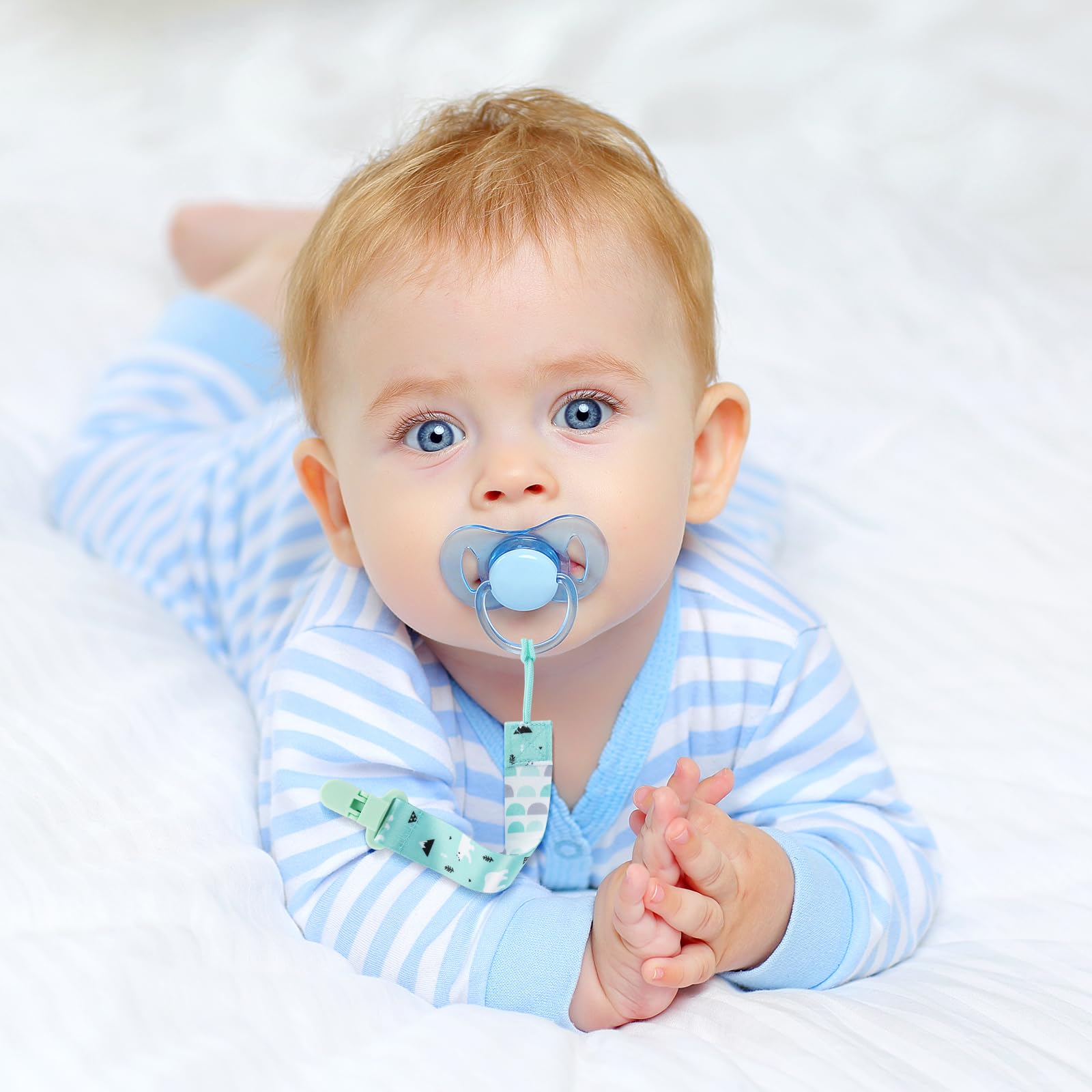 Aolso Ciuccio Catena per Bambini, 4 Pezzi Catenella Portaciuccio con 4 Pezzi Ciuccio Clip Adattatore, Catena per Ciuccio per Neonato per Nascita Battesimo Baby Compleanno Natale Regalo-Natale