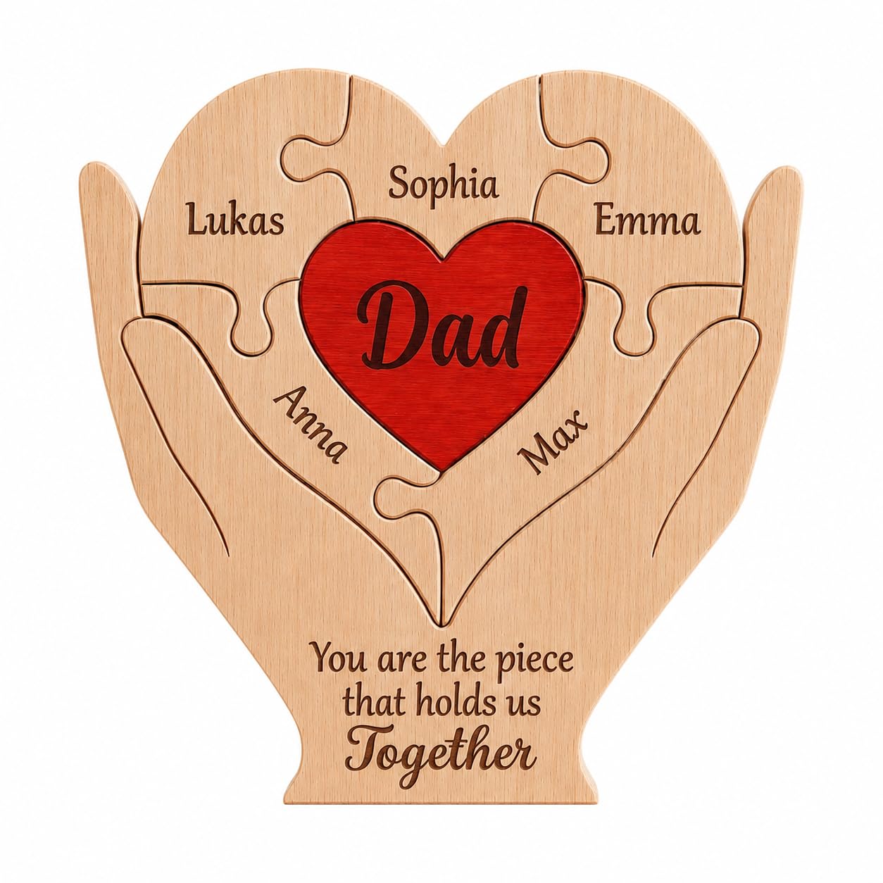 Personalised Wooden Heart Puzzle Dad Gifts from Daughter Son Custom Engraved Wooden Puzzles with 2-10 Names Home Decoration Fathers Day Wedding Birthday Gifts for Uncle Husband Grandpa Family โ image 1