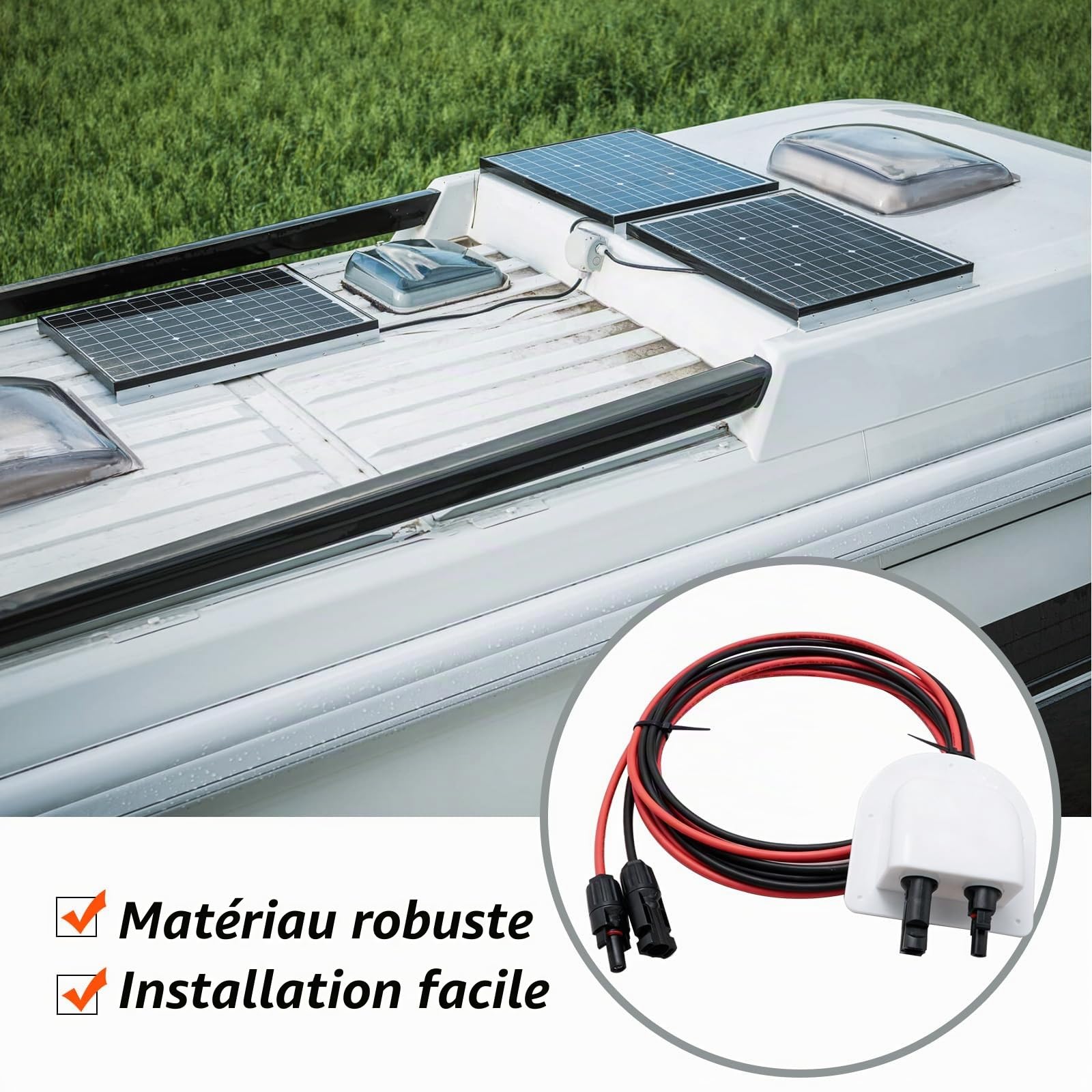 Hoypeyfiy Passe-câble solaire de toit, connecteur de câble de panneau solaire ABS étanche, double entrée de câble avec câble solaire de 3 m, pour camping-cars solaires