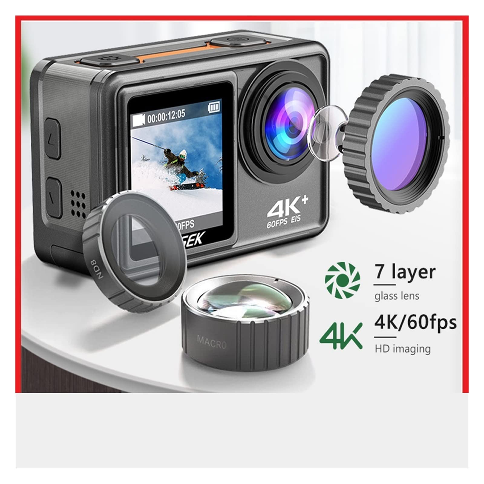 Kamera sportowa ze stabilizacją obrazu, Kamera akcji S81ER 4K 60FPS EIS wideo z opcjonalnym filtrem obiektywu 24MP Zoom 1080P kamera internetowa Vlog kamera sportowa z pilotem Wysoka liczba klatek na