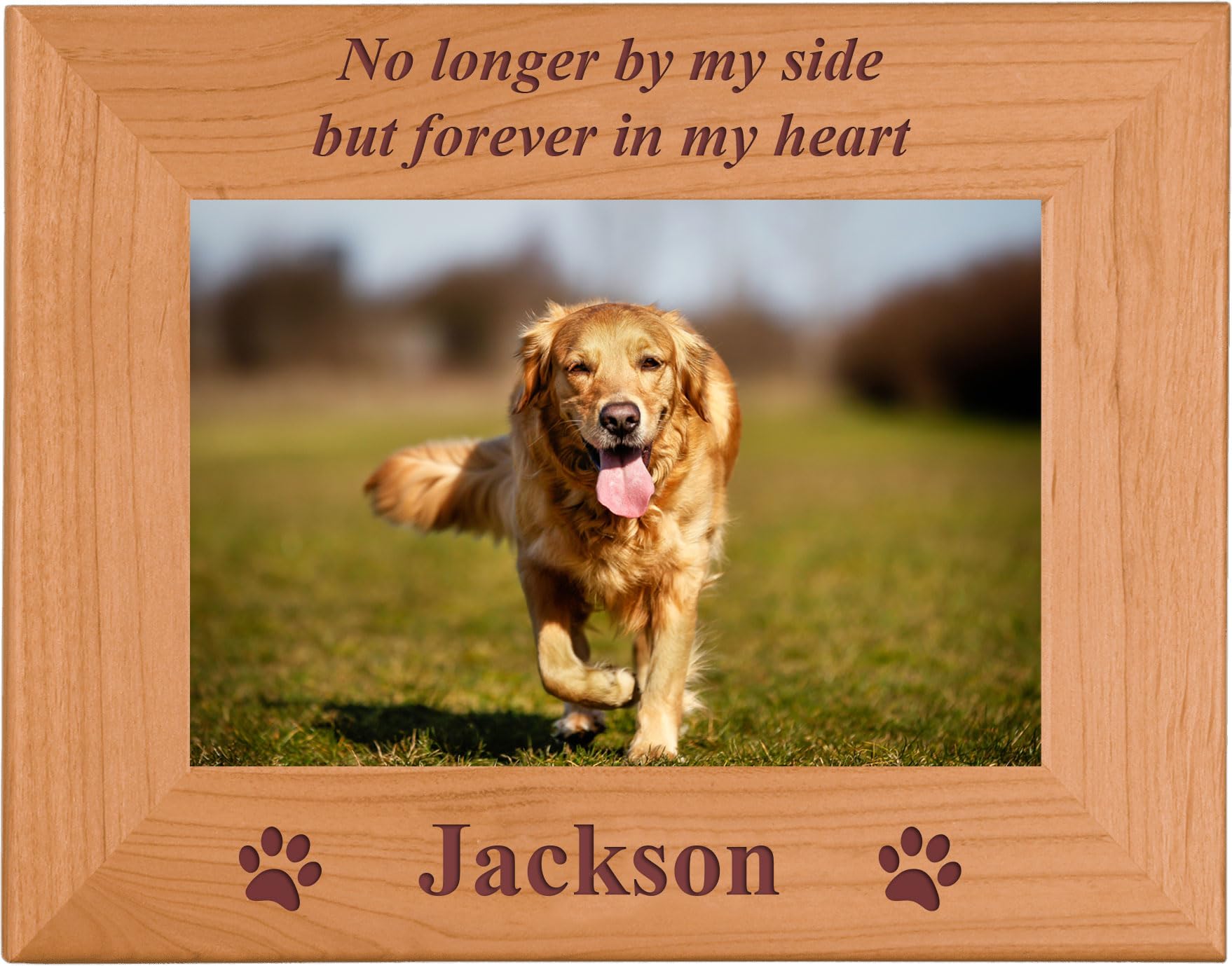 No longer by my side but forever in my heart - Custom Engraved Wood Dog Picture Frame Holds 4x6 Inch Photo - Add your dogs name (4x6 Horizontal)