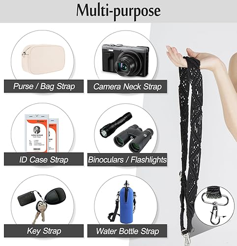 Miniatura 6 de Cordón de macramé bohemio para teléfono, correa ajustable para el cuello, tarjeta de identificación para teléfono celular, cordón para teléfono