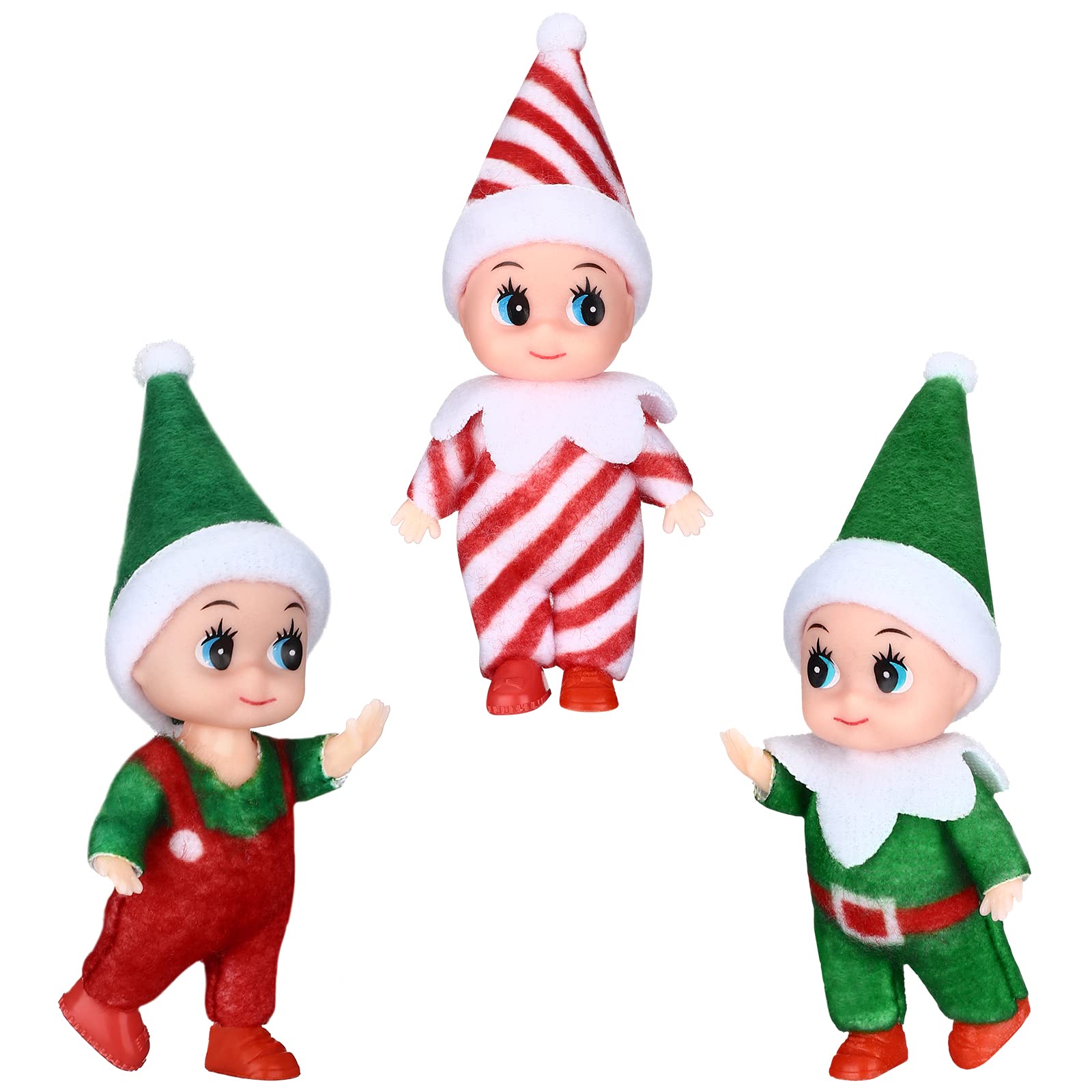 3 Pieces Tiny Doll Christmas Miniature Twins Red and Green Newborn Baby Gifts Stocking Stuffers for New Year Holiday Decorations Xmas Prop Accessories(Stripe Pants)