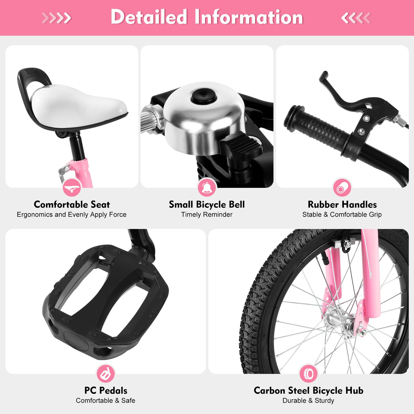 Vélo pour enfant 16 pouces roues stabilisatrices freins doubles - Vélo léger fille garçon - Rose