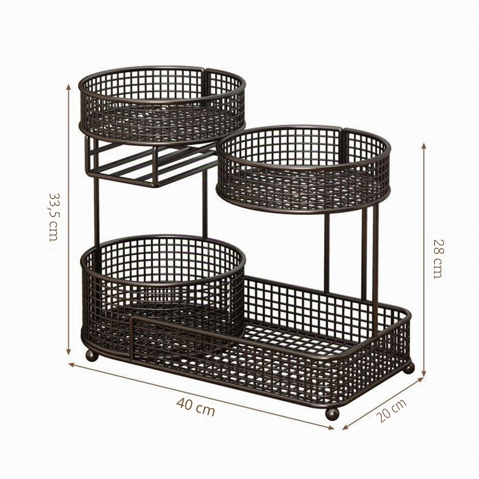Obstkorb, Obstaufbewahrungsständer, 3 Etagen, kompakter Küchenorganizer aus mit Taschentuchhalter für Partys, Küchentheke, Wohnzimmer, Schwarz