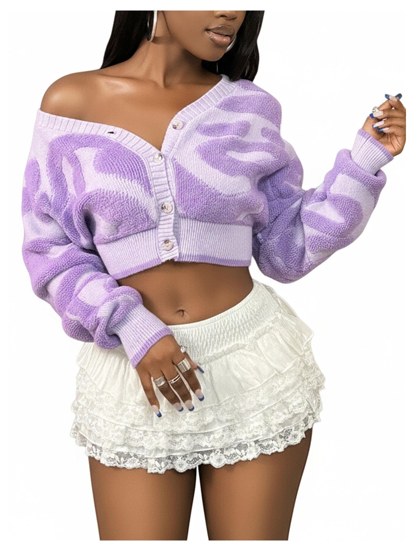 Womens Y2k Button Down Cardigans V Neck Long Sleeve Cropped Sweaters Streetwear Tops