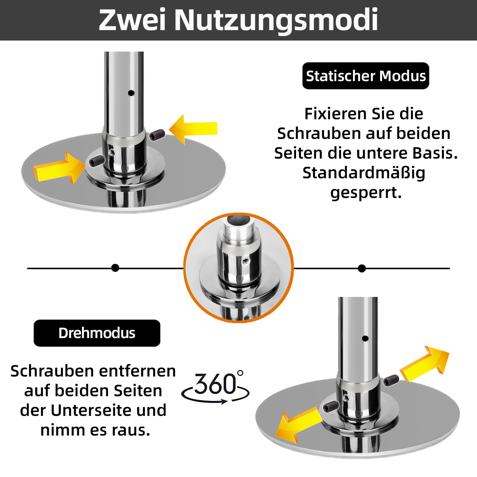 PRIOR FITNESS Professionelle Tanzstange, 45mm Poledance Set, Höhenverstellbar, Robust, Drehbar & Abnehmbar, Tragbar, CE-Zertifikat, Silber – Für Heim, Wohnung, Studio, Party & Fitness